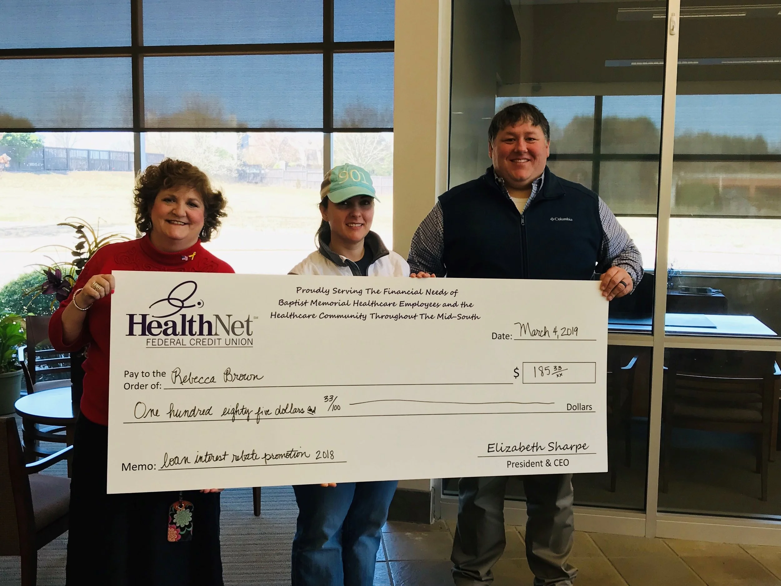 L to R: Elizabeth Sharpe, President and CEO; Rebecca Brown, RN Le Bonheur Children’s Hospital; Kenneth Pearson, Branch Manager - Chickering