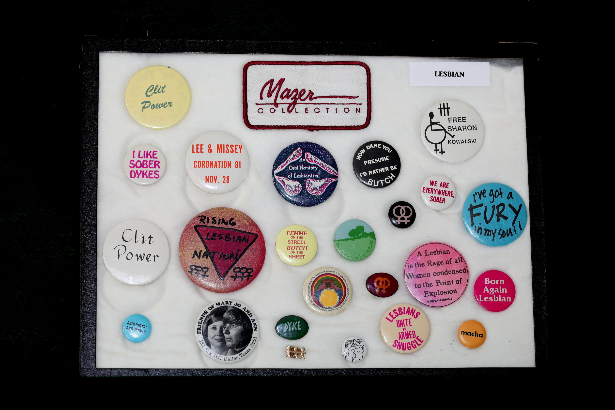 Buttons from the Mazer Lesbian Archives.
