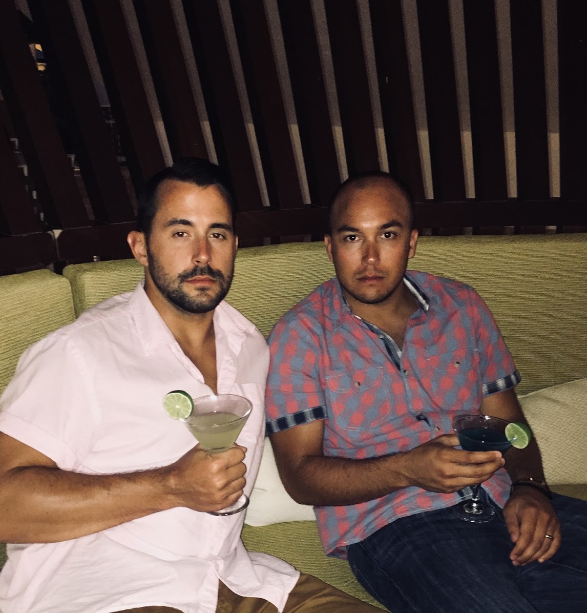 Our gentlemen with martinis in the Dominican Republic