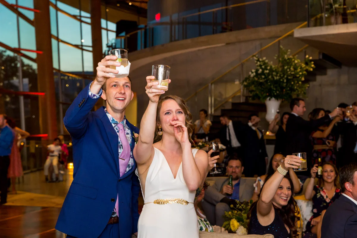 DC wedding reception toasts at Arena Stage, Planning by Bella Notte, Photo by Procopio Photography