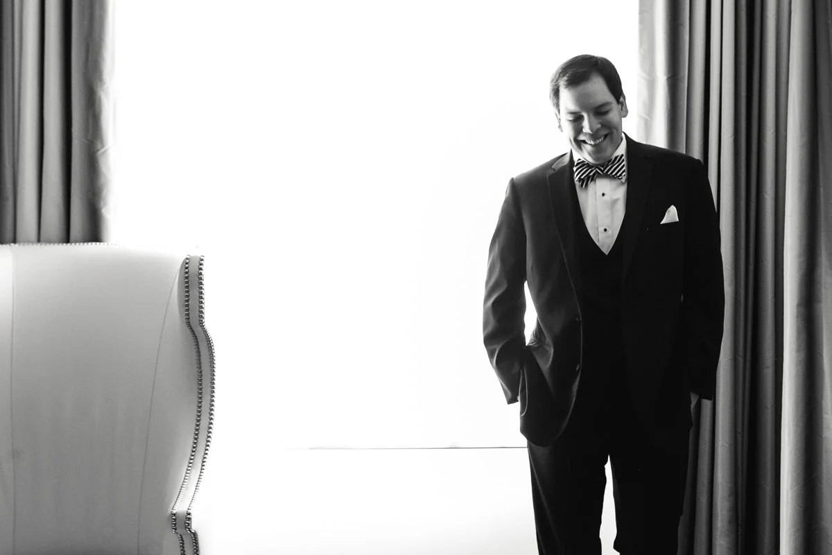 Groom in tuxedo at Corcoran Gallery of Art Wedding, Planning by Bella Notte, Photos by Michelle Lindsay Photography