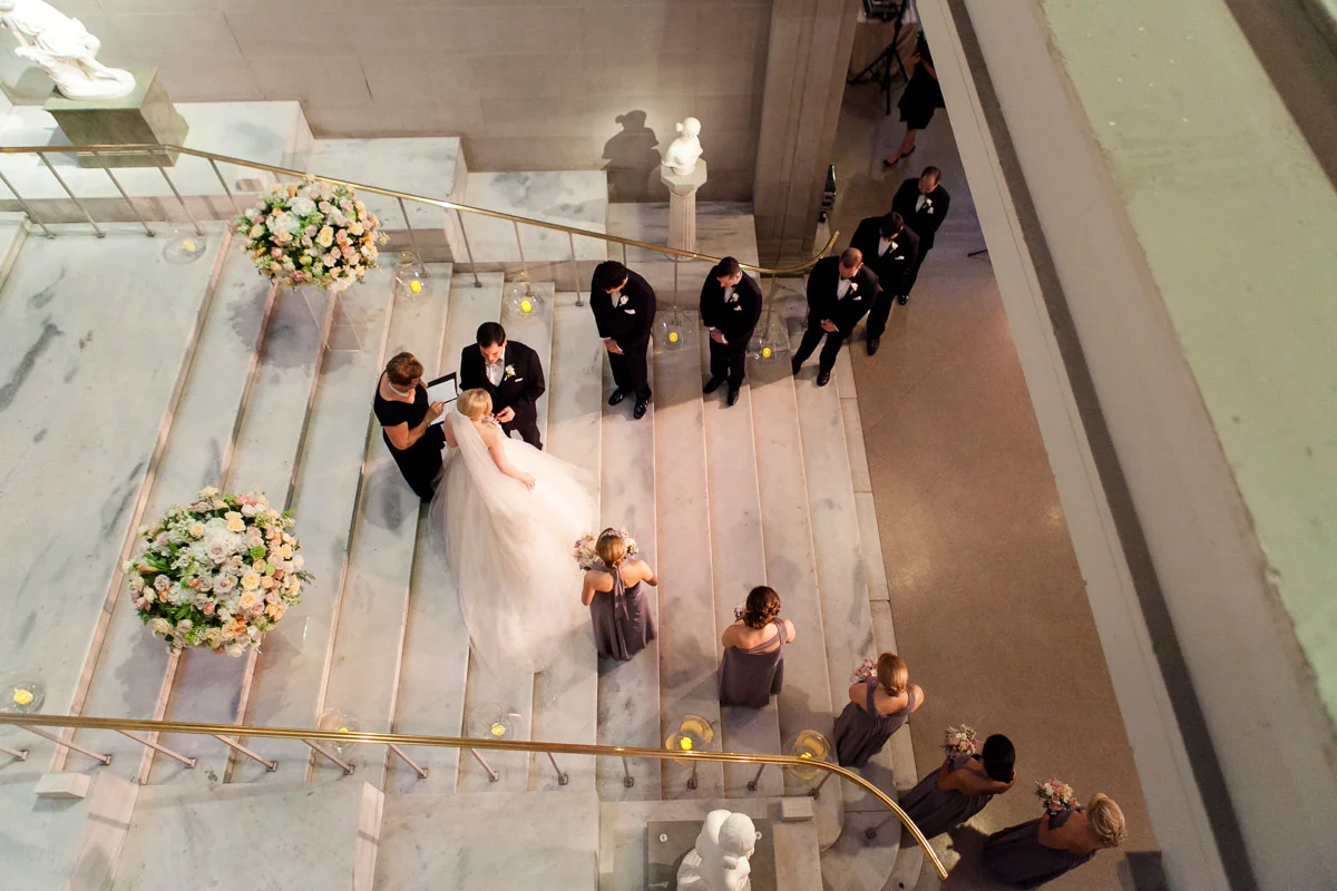 Wedding ceremony on the marble steps at Corcoran Gallery of Art in Washington DC, Planning by Bella Notte, Photo by Michelle Lindsay Photography