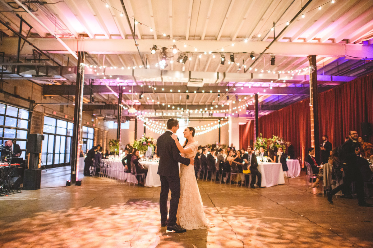 First dance during modern wedding at Dock 5 at Union Market, DC, Planning by Bella Notte, Photo by Sam Hurd
