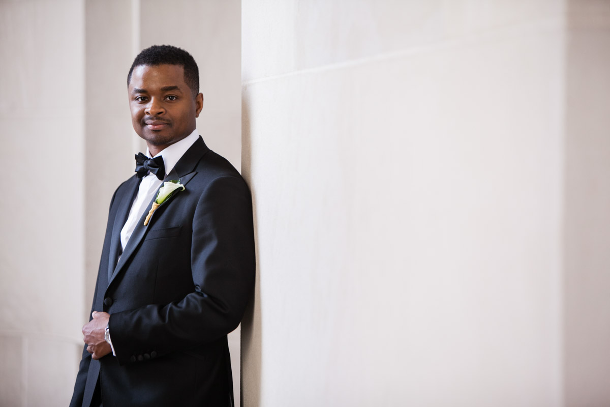 Dapper groom in a tux before his DC wedding at the Mellon Auditorium, Planning by Bella Notte, Photo by The Observatory