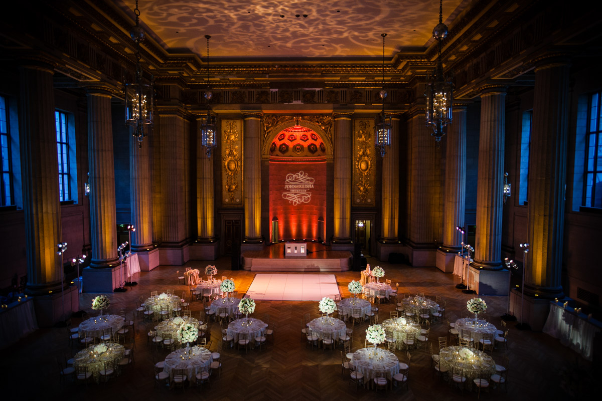 Mellon Auditorium wedding reception decor by Bella Notte, Photo by The Observatory