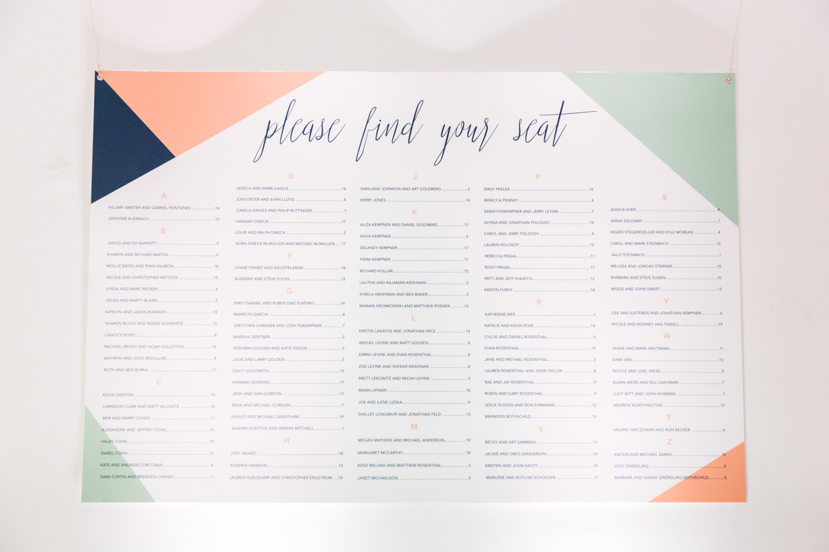 Modern geometric wedding seating chart at Longview Gallery DC wedding, Planning by Bella Notte and Photo by Lisa Boggs Photography