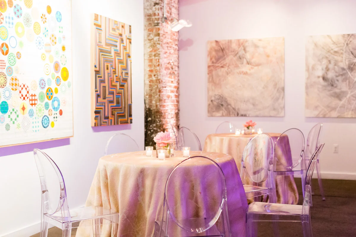 Modern wedding reception decor at Longview Gallery DC, Planning by Bella Notte and Photo by Lisa Boggs Photography