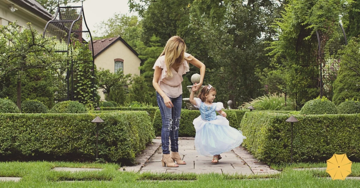 Florence Ann Romano with child in princess costume