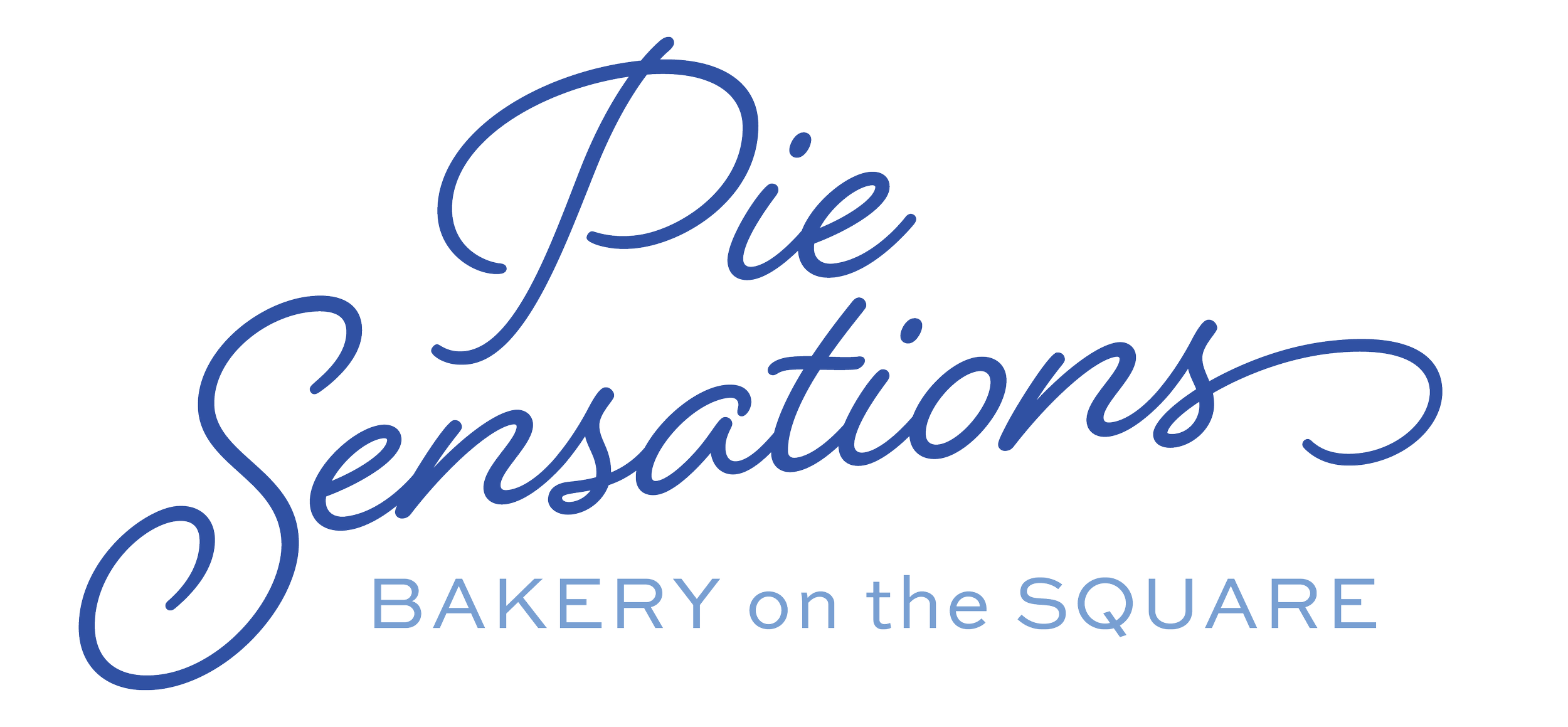 Logo for Piestitions Bakery on the Square featuring cursive blue text.