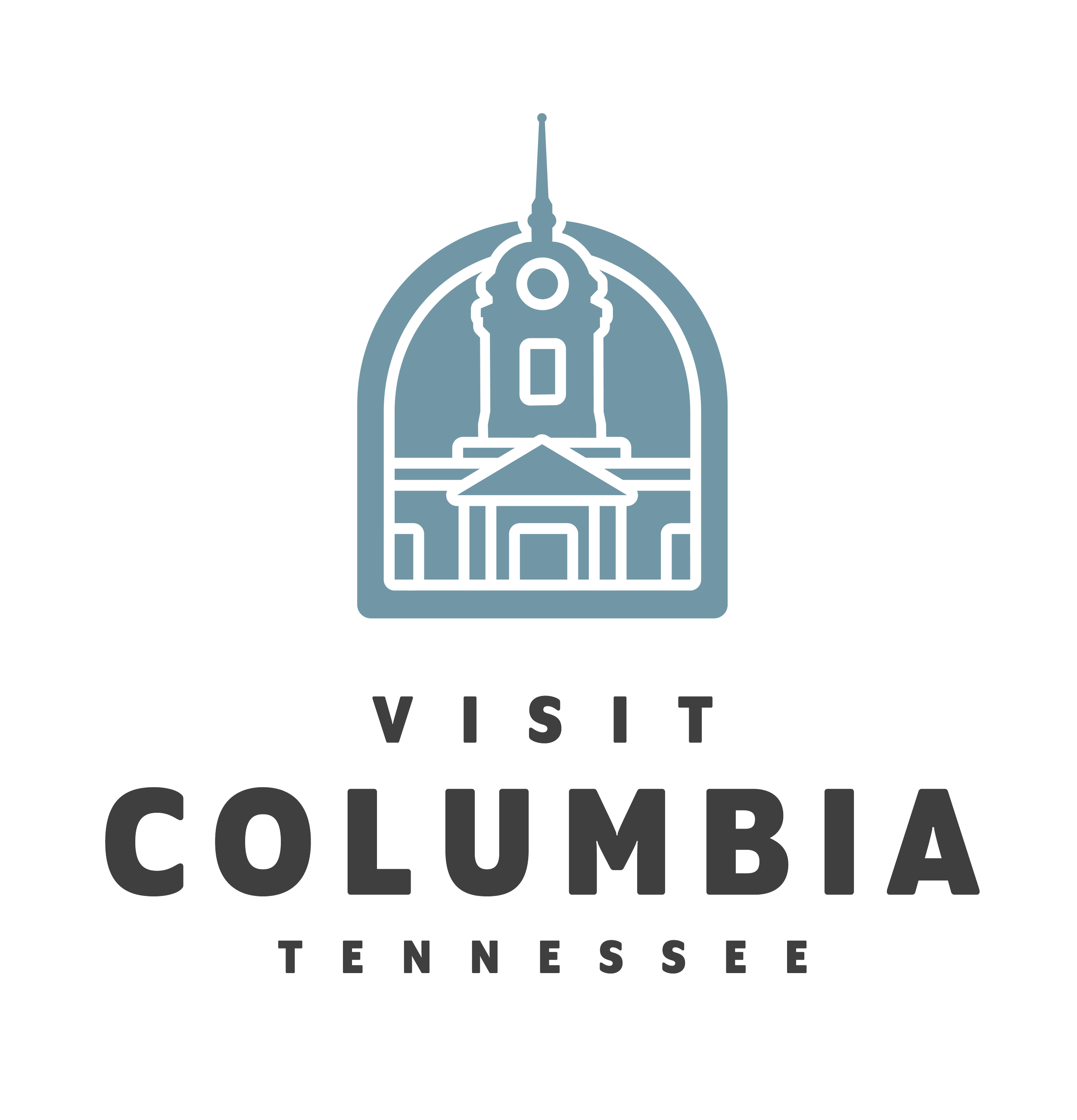 Outline map of Colombia with Tennessee highlighted and words 'Visit Colombia Tennessee' displayed.