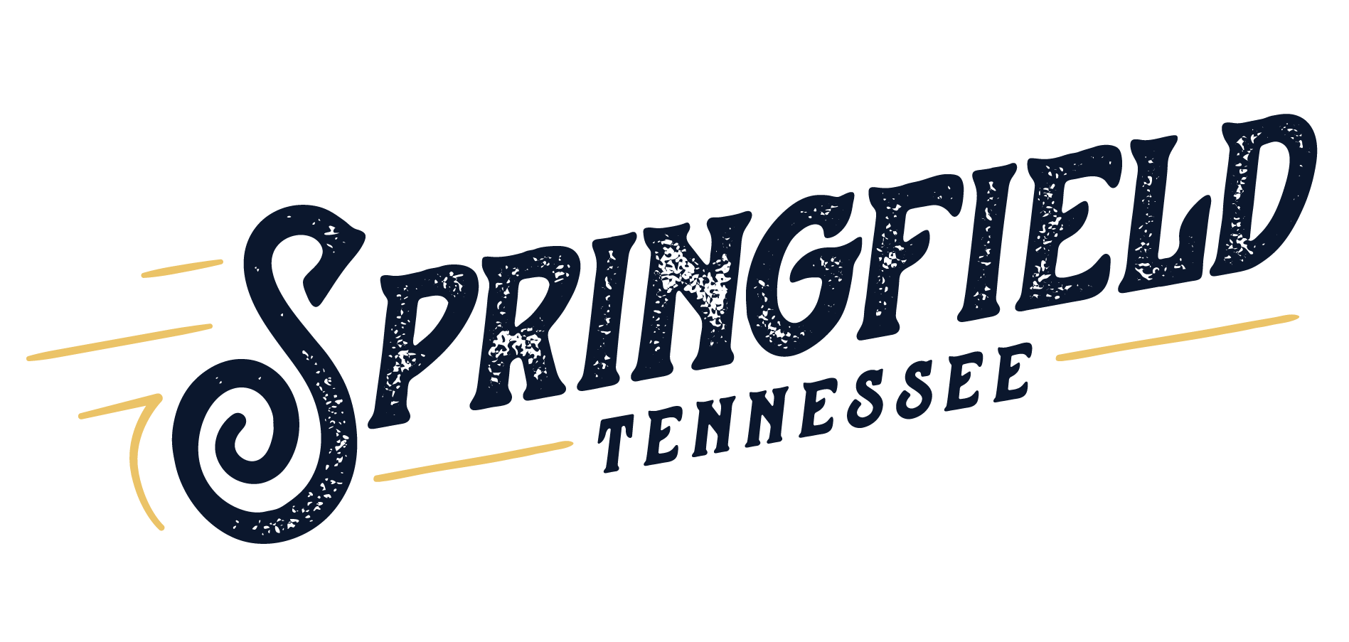 Springfield Tennessee logo with stylized text and decorative lines in navy and gold.
