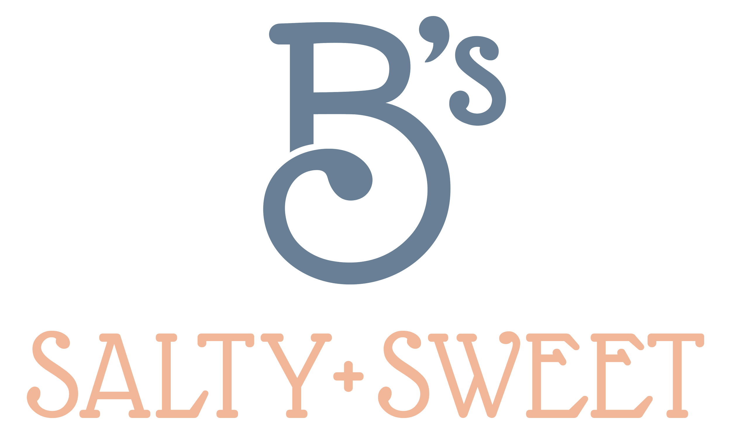 A logo with a stylized letter 'B' and an ampersand, with the words 'SALT, SWEET' written below in a peach color.