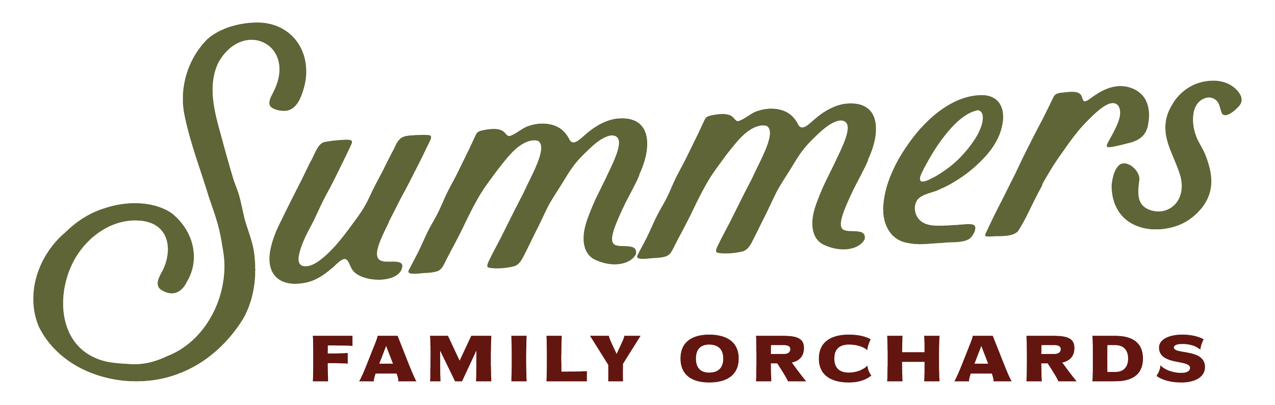 Logo for Sumpters Family Orchards with stylized green cursive text and red uppercase text.