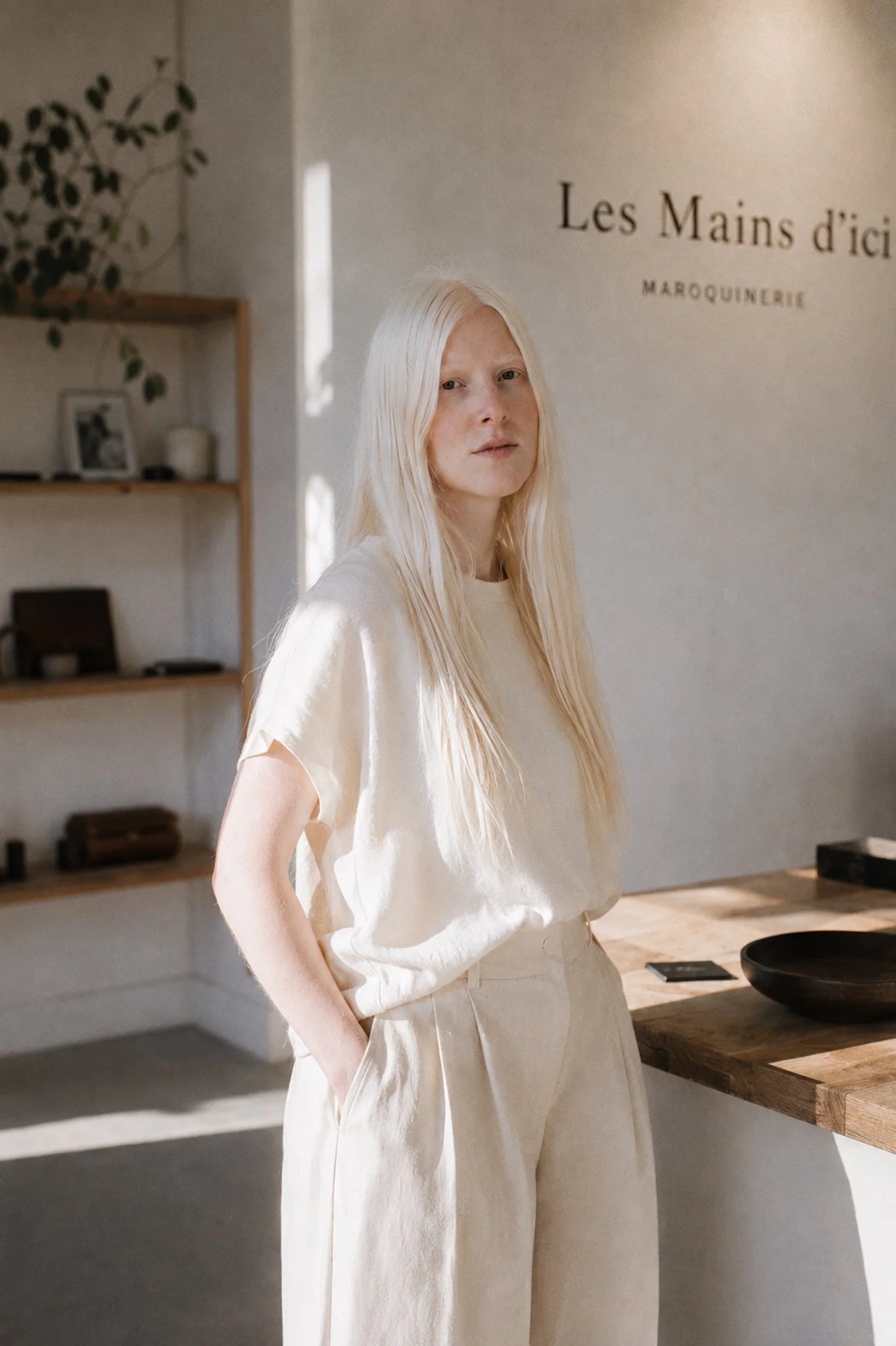 Jessica Langlois, fondatrice de Les Mains d'ici, dans la boutique de maroquinerie artisanale au Québec