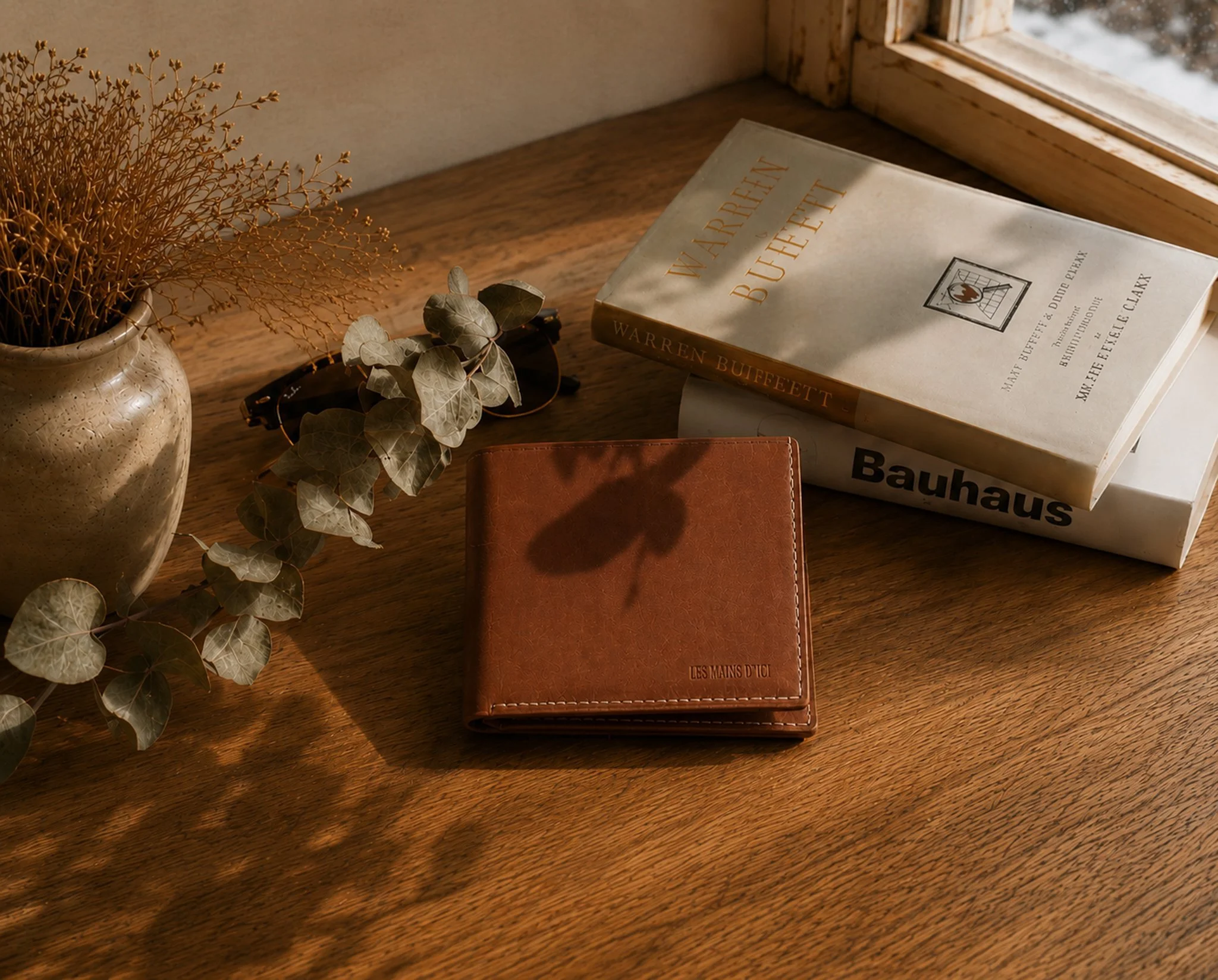 Portefeuille en cuir brun