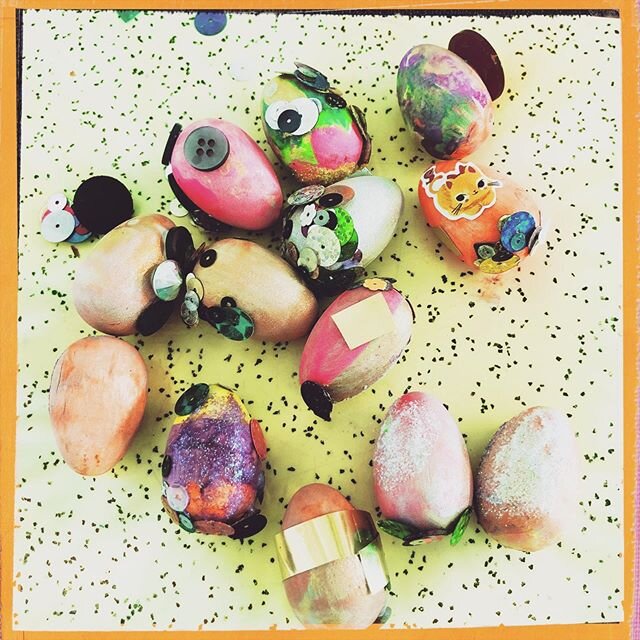 Craft of the day! Wooden Easter eggs decorated with supplies bought from @urbansourcevancouver!