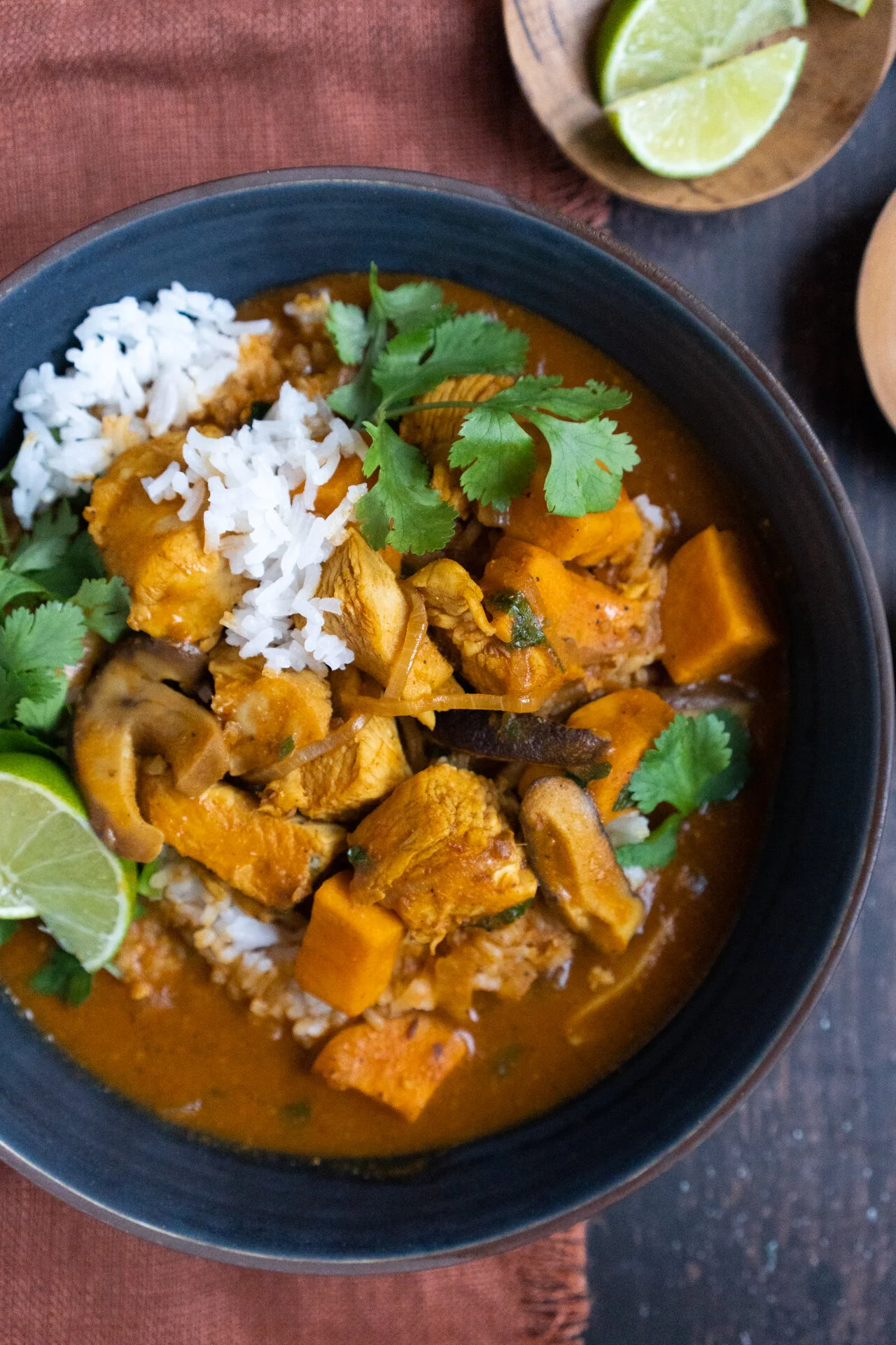 coconut curry chicken with sweet potatoes & mushrooms — by ashna