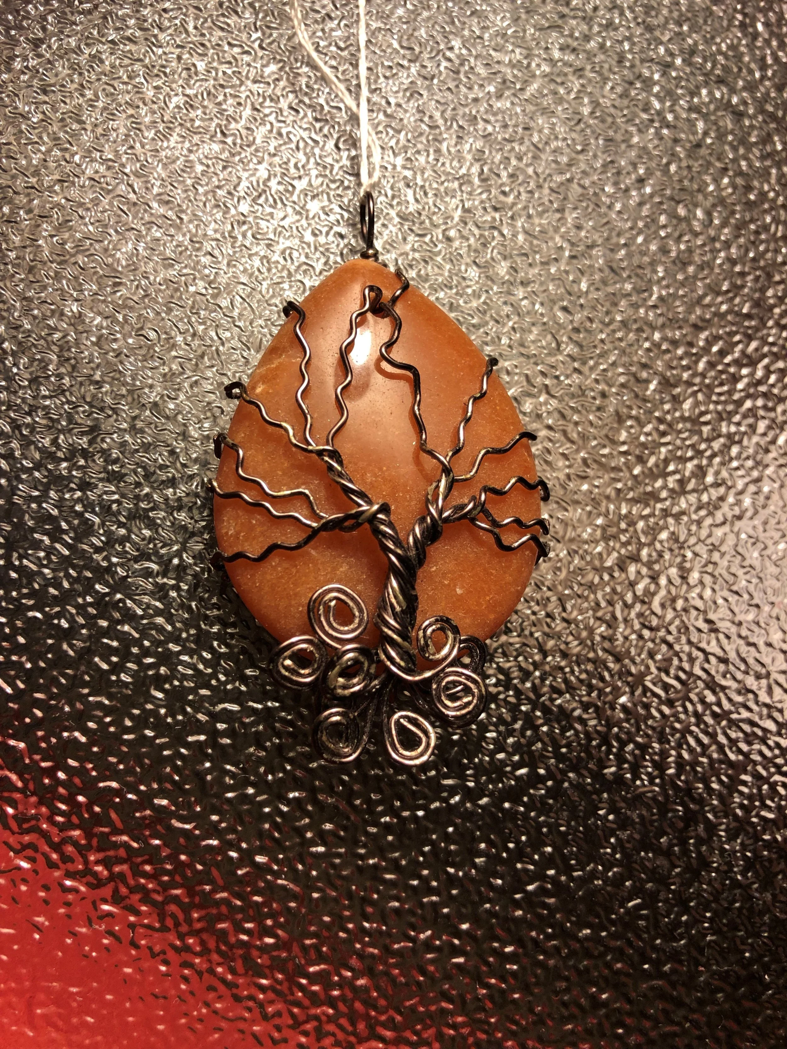 Red Aventurine Wire Wrapped Tree of Life Pendant