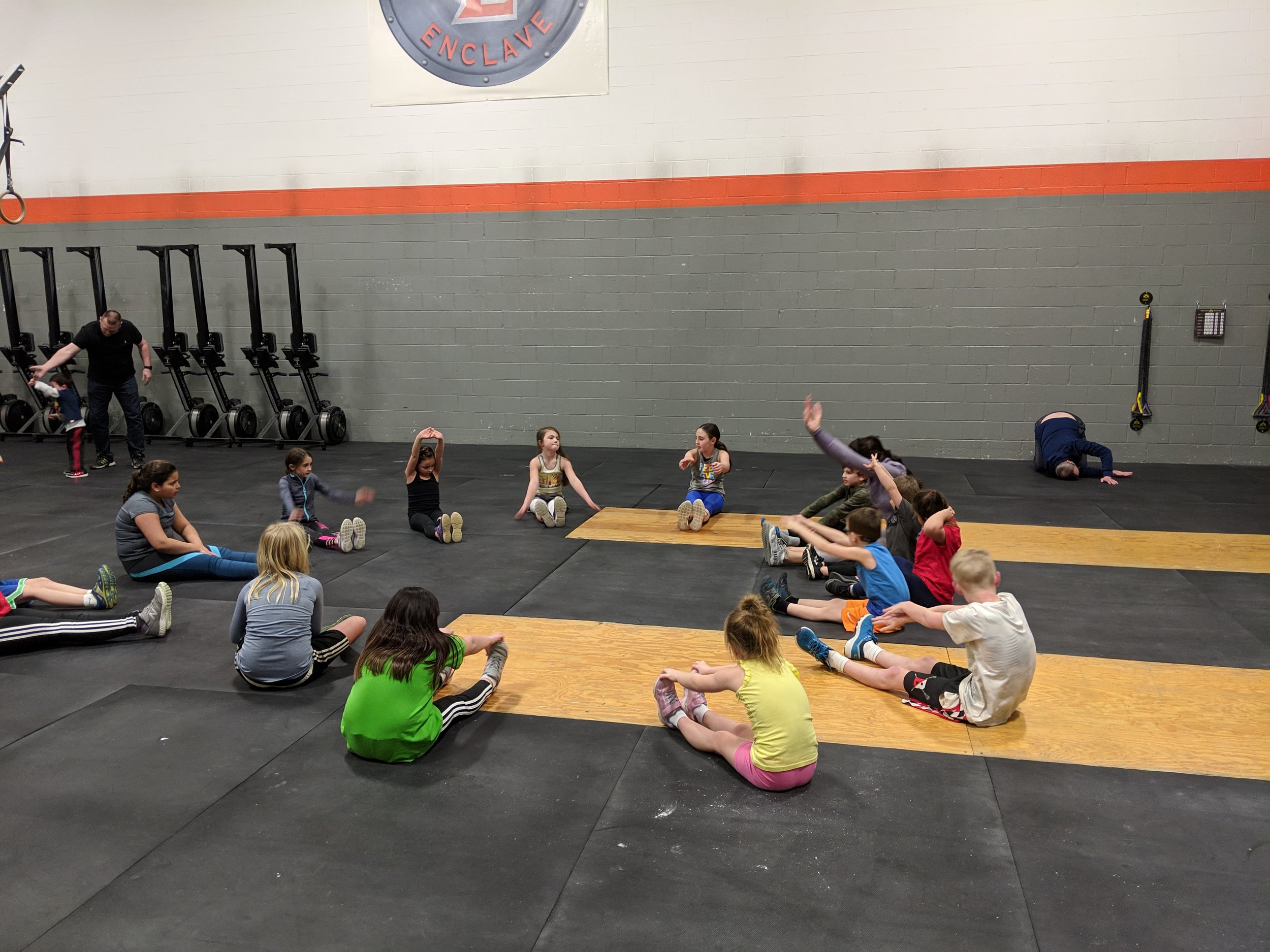 Practicing mobility during kids class