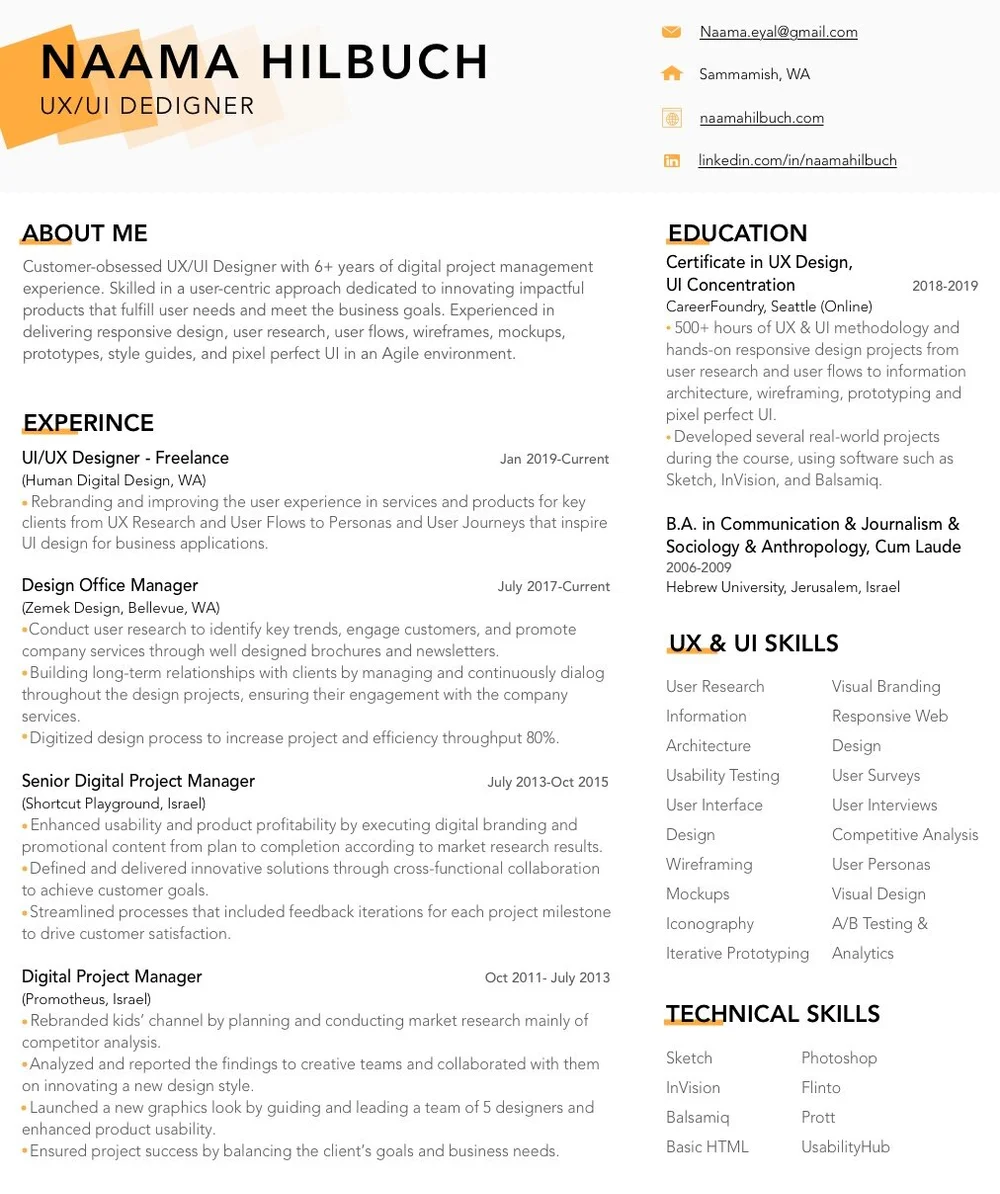 Resume — Naama Hilbuch UX/UI Designer