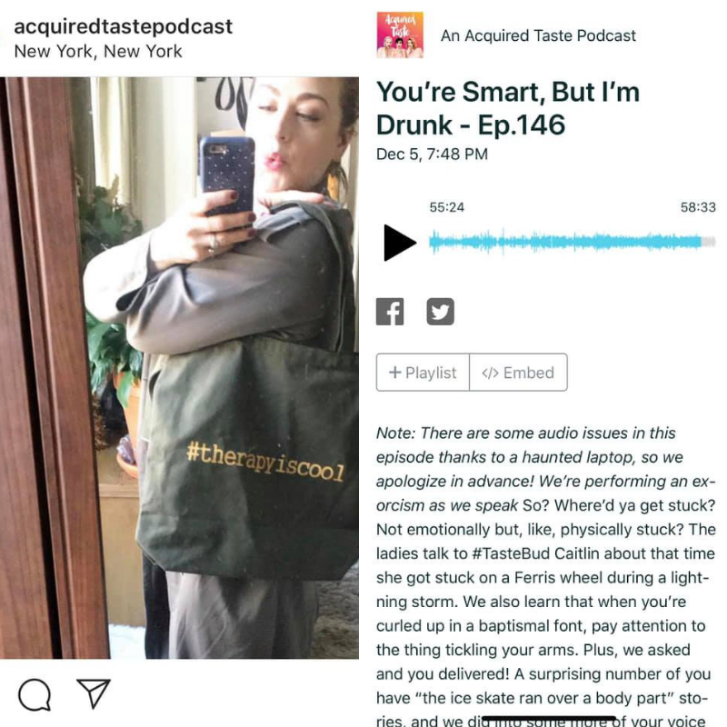 We are unbelievably honored to be featured on the An Acquired Taste Podcast!!! Thank you ladies for being awesome mental health advocates! ♥ Click here to listen to the podcast, https://audioboom.com/…/7108917-you-re-smart-but-i-m-drunk-… ➙ #therapyiscool mental health action campaign is discussed at the 55 minute mark.