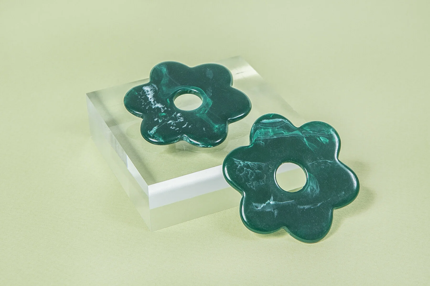 Green Marble Daisy Earrings