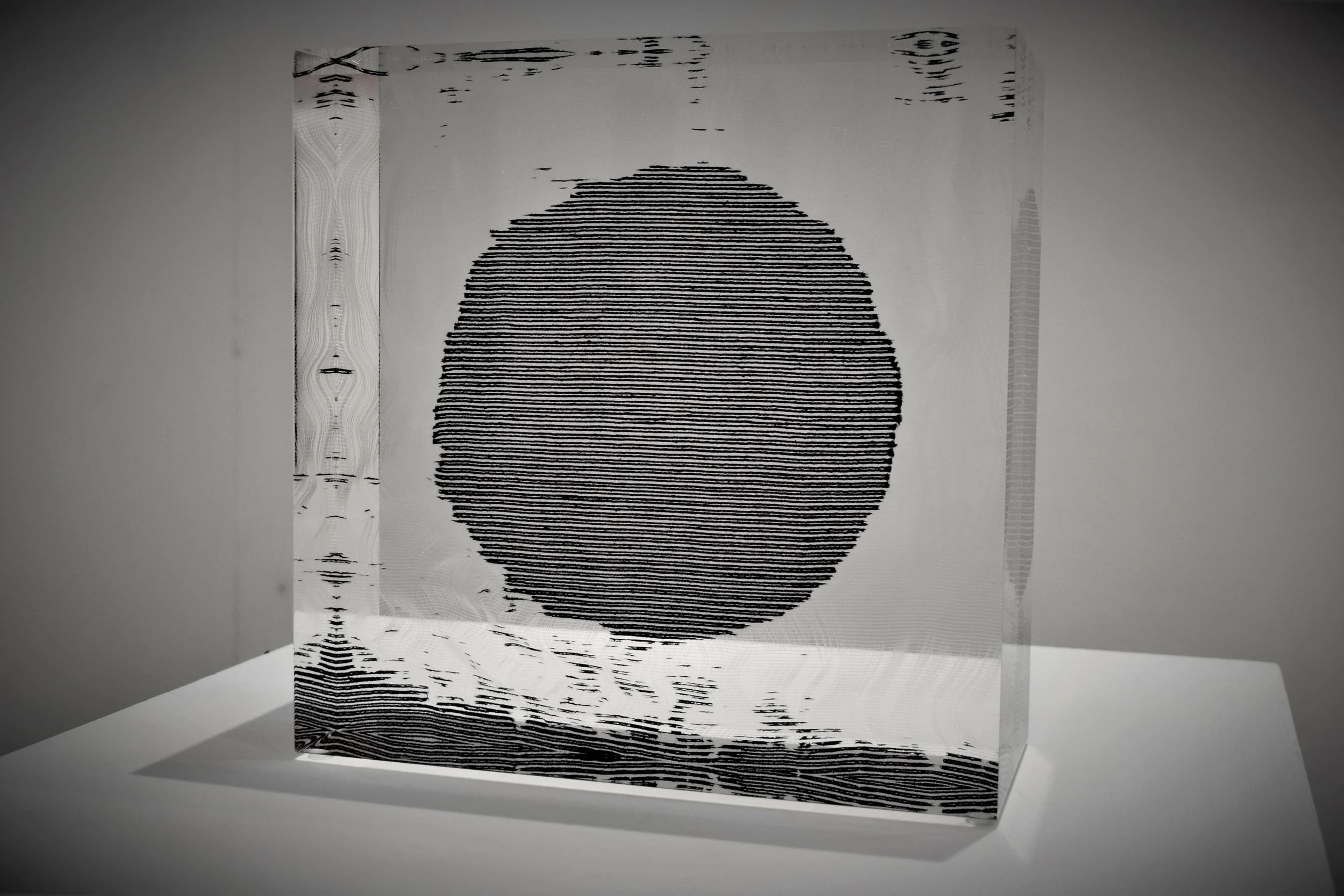  'Full Stop' 2017. Cotton and nylon monofilament in acrylic resin. 