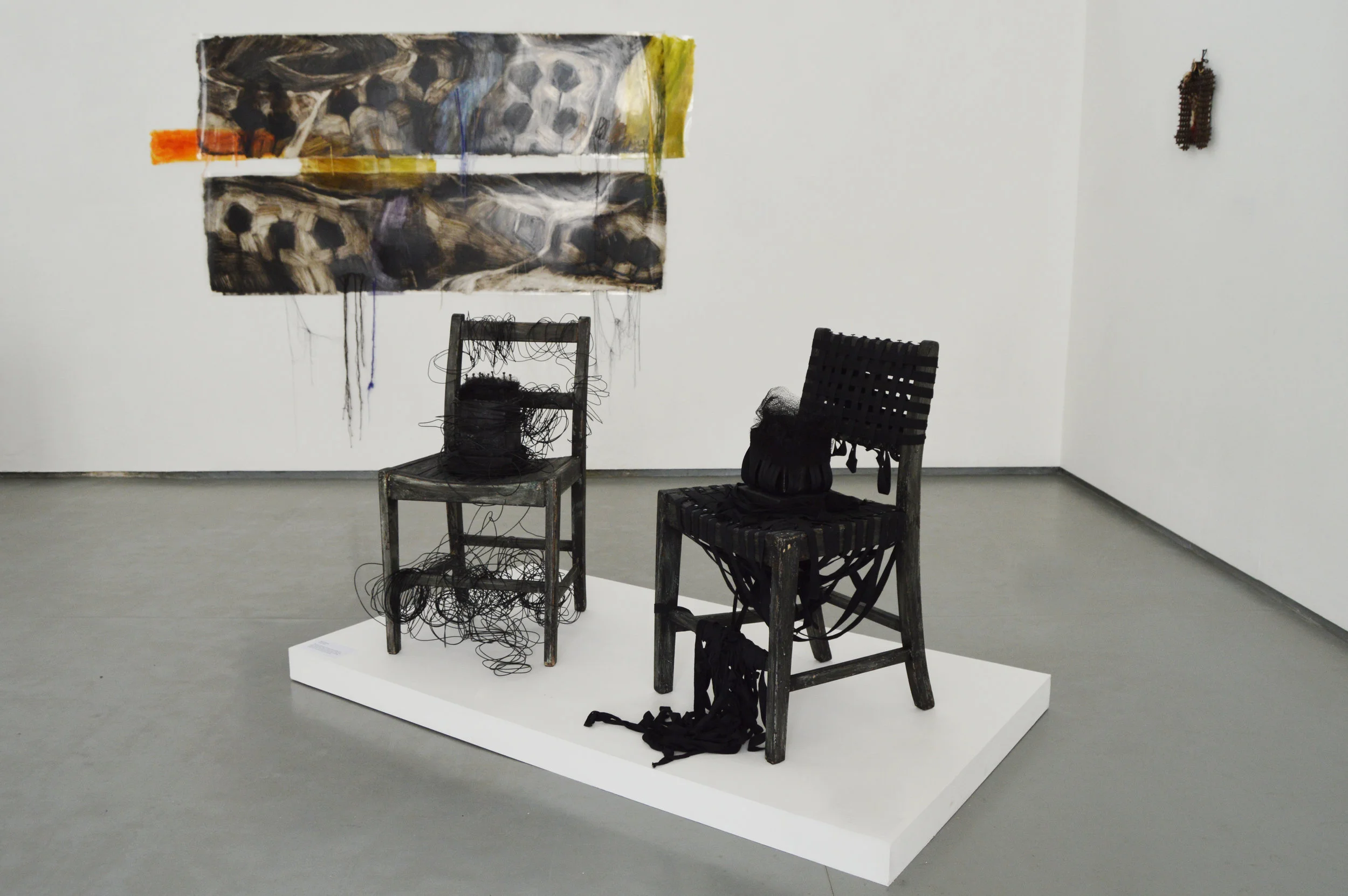 A Darker Thread, Oriel Myrddin 2017. Artwork from left to right, Eleri Mills, Ruth Harris, Roz Hawksley.