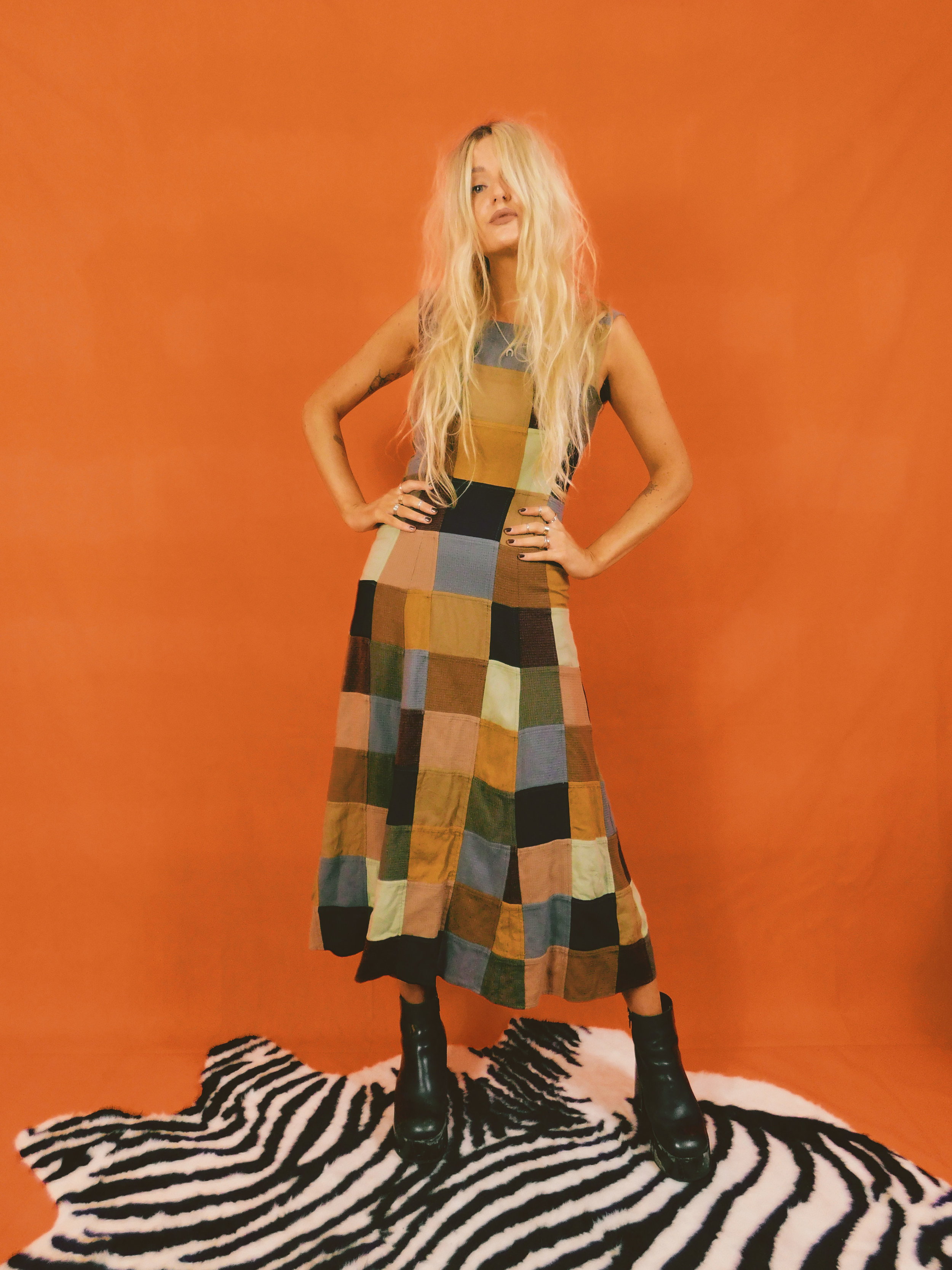 SIENNA : Vintage 70s Corduroy Patchwork Cotton Maxi Dress - XS / UK 8