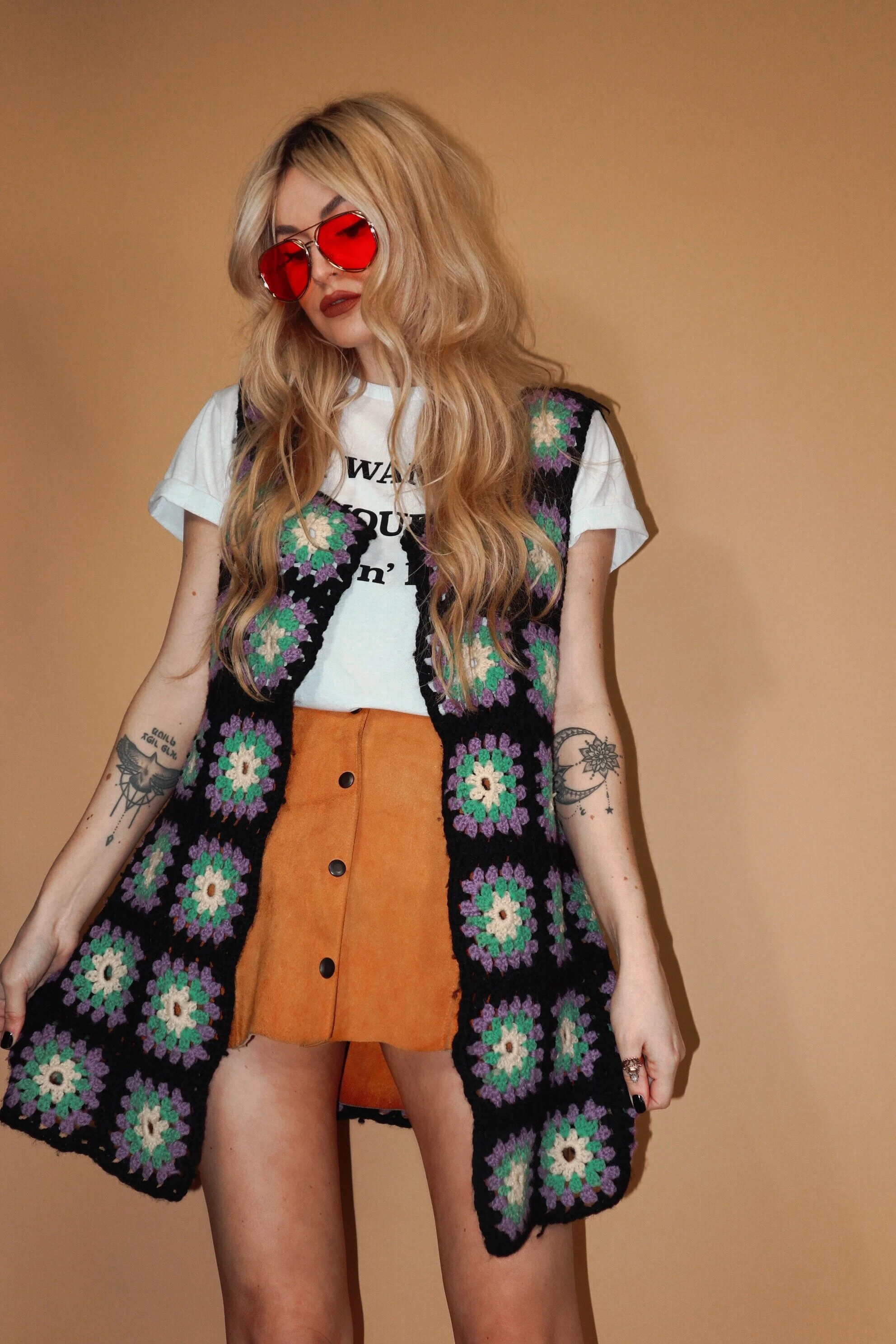 HITCH A RIDE : Vintage 60s Crochet Patchwork Granny Square Vest