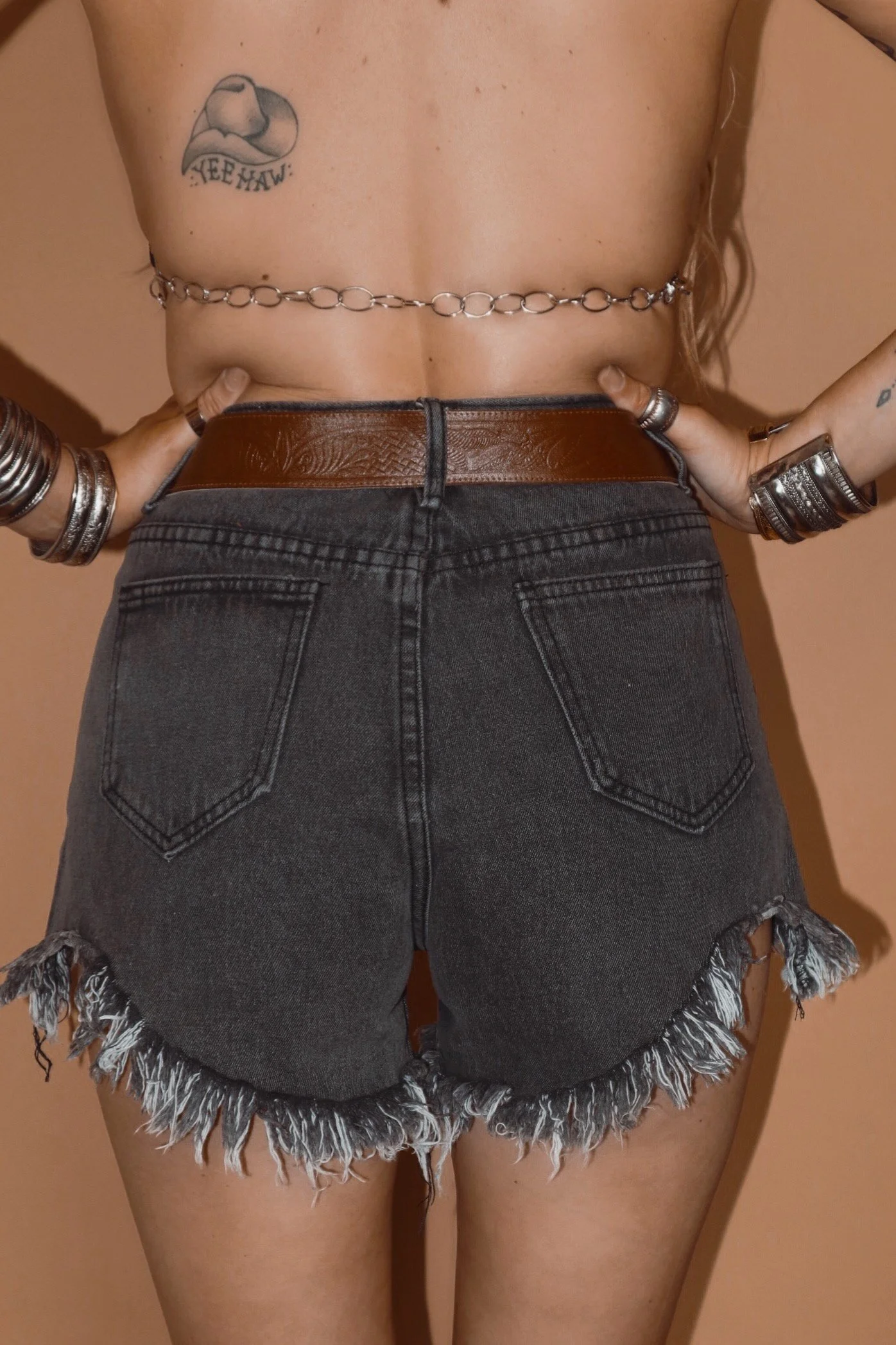 black high waisted cut off shorts