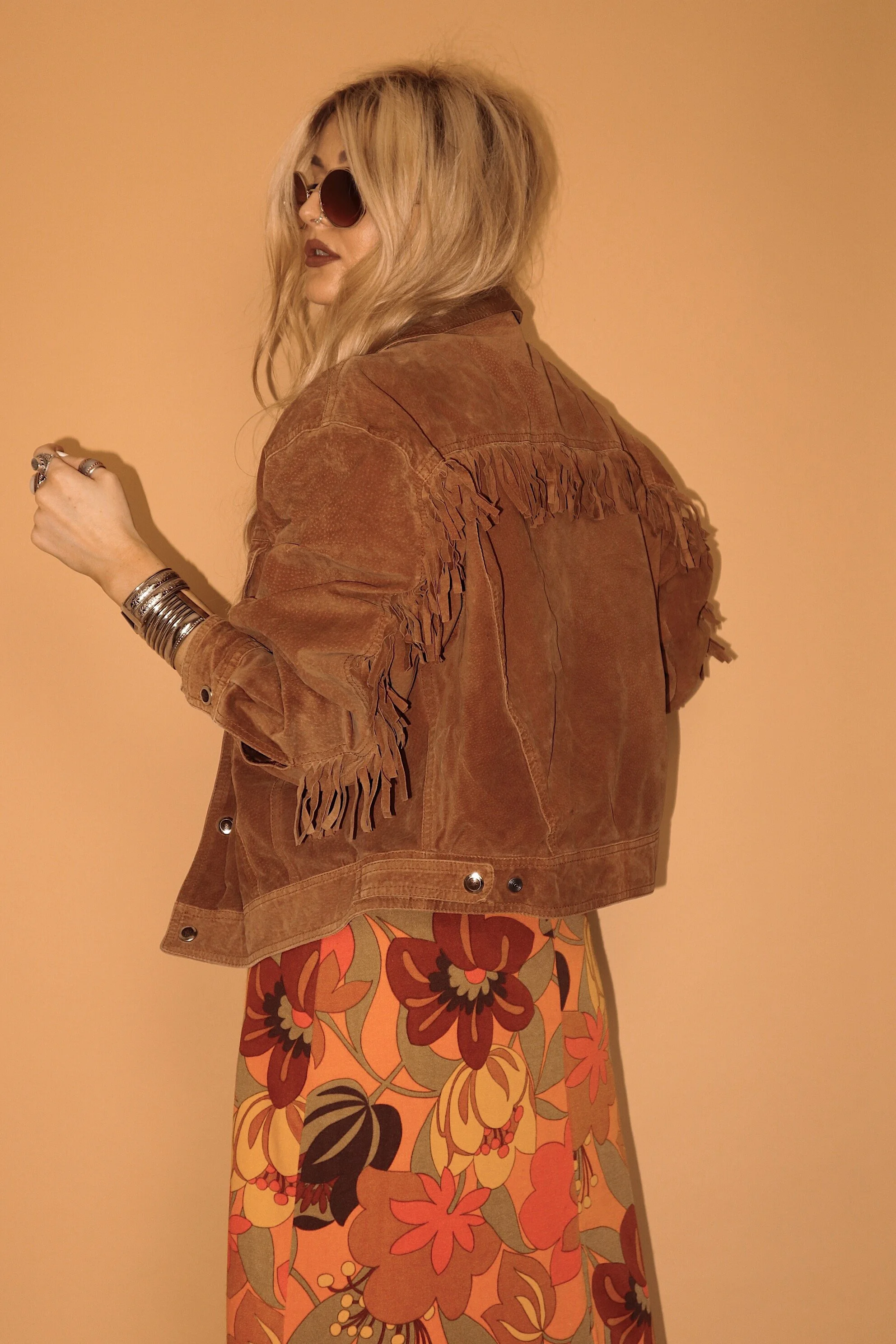 PADDY : Vintage 80s Suede Leather Fringed Bomber Jacket - MEDIUM