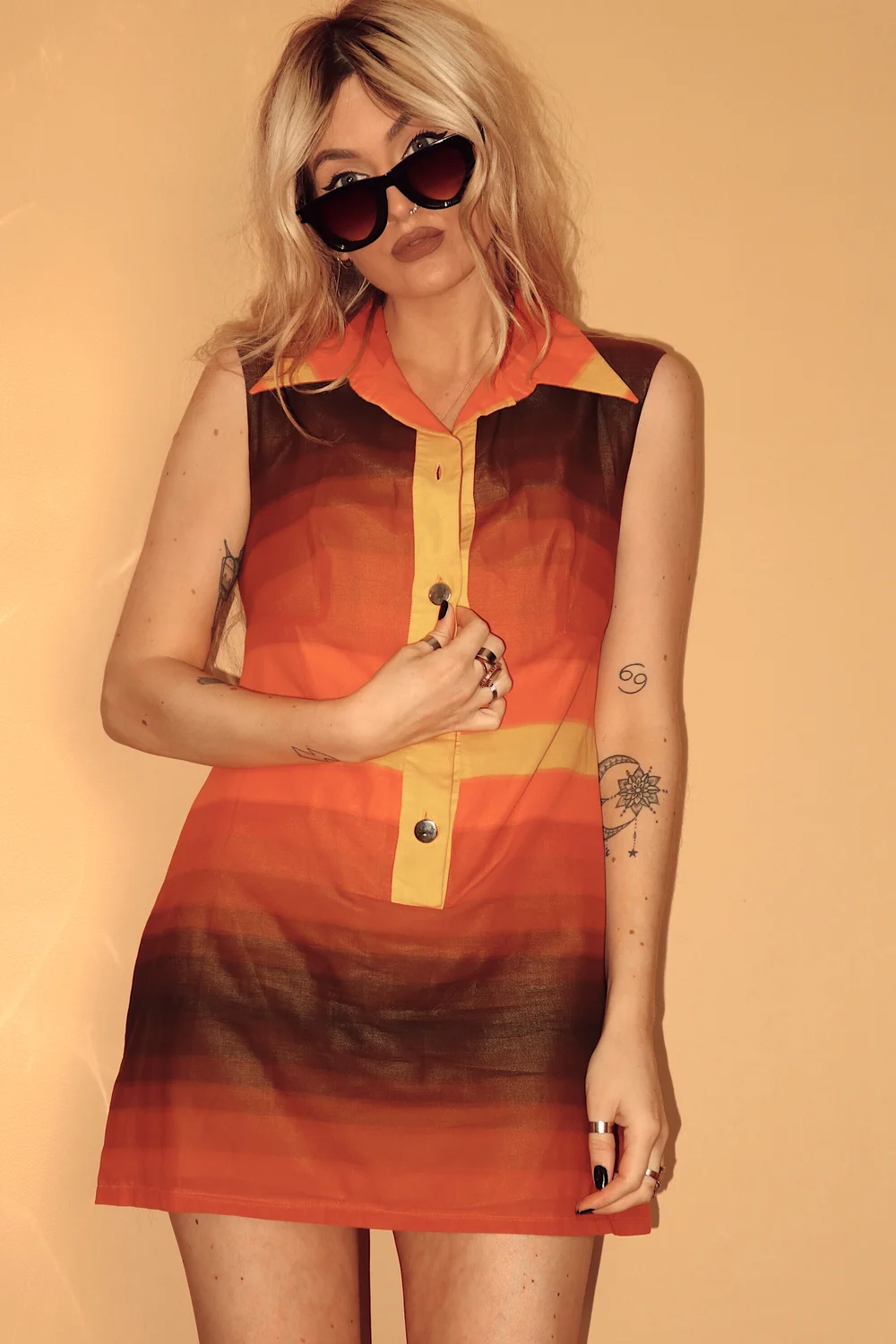 orange gogo dress gogo dress Vintage 1960s Chiffon GoGo Dress by Glenbrooke in a Yellow, Orange and