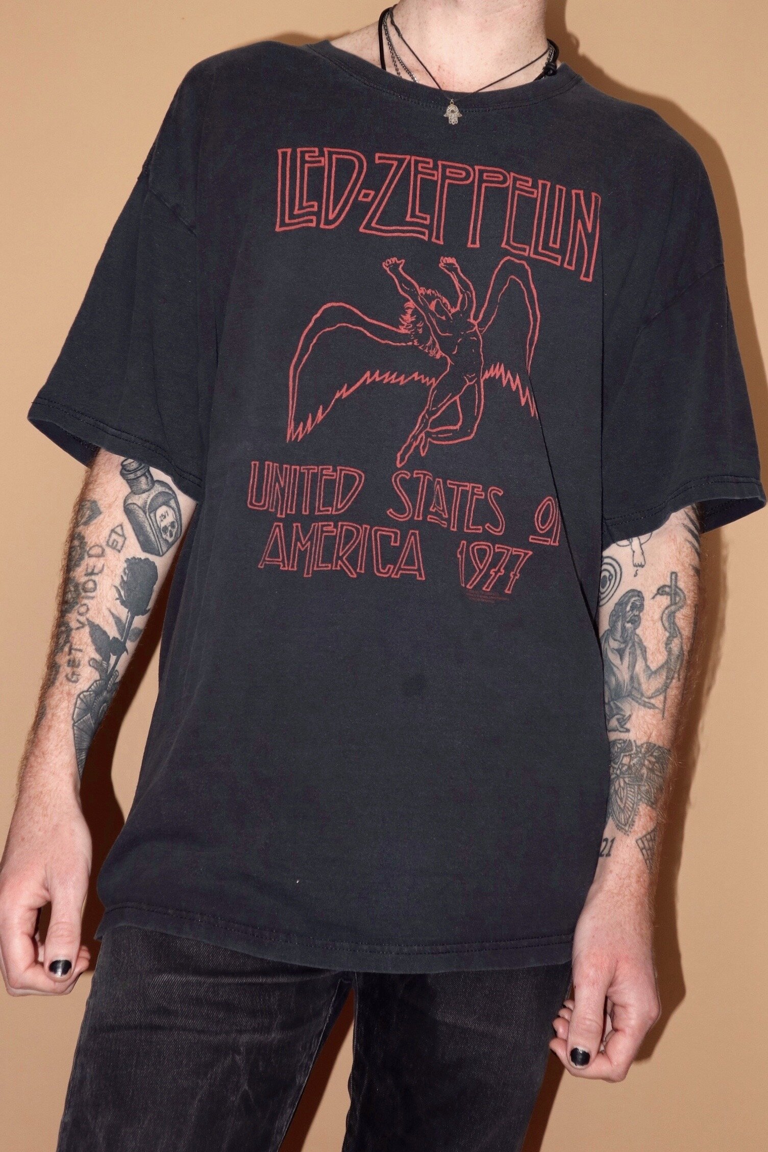 '77 TOUR : VINTAGE LED ZEPPELIN T-SHIRT FADED BLACK - 2XL