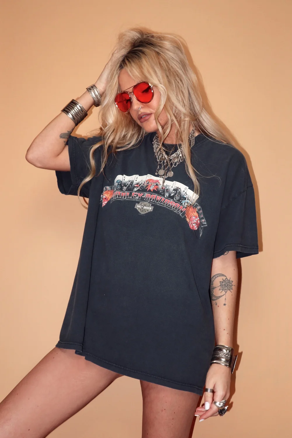 MILE HIGH CLUB : VINTAGE Harley Davidson FADED BLACK MOTORCYCLE T-SHORT
