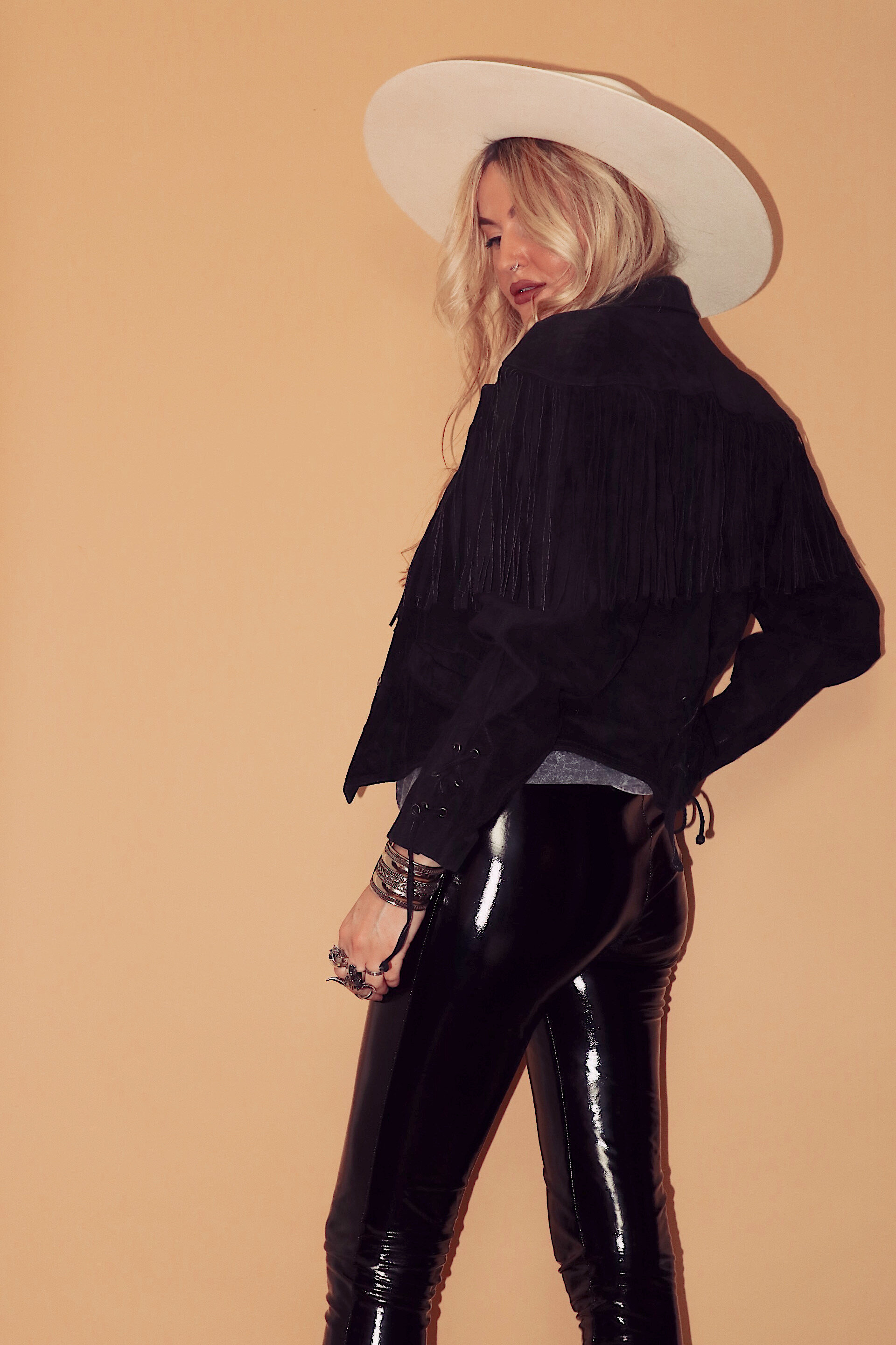 NIGHTRAIN : VINTAGE 80s BLACK SUEDE FRINGED ZIP JACKET - SMALL