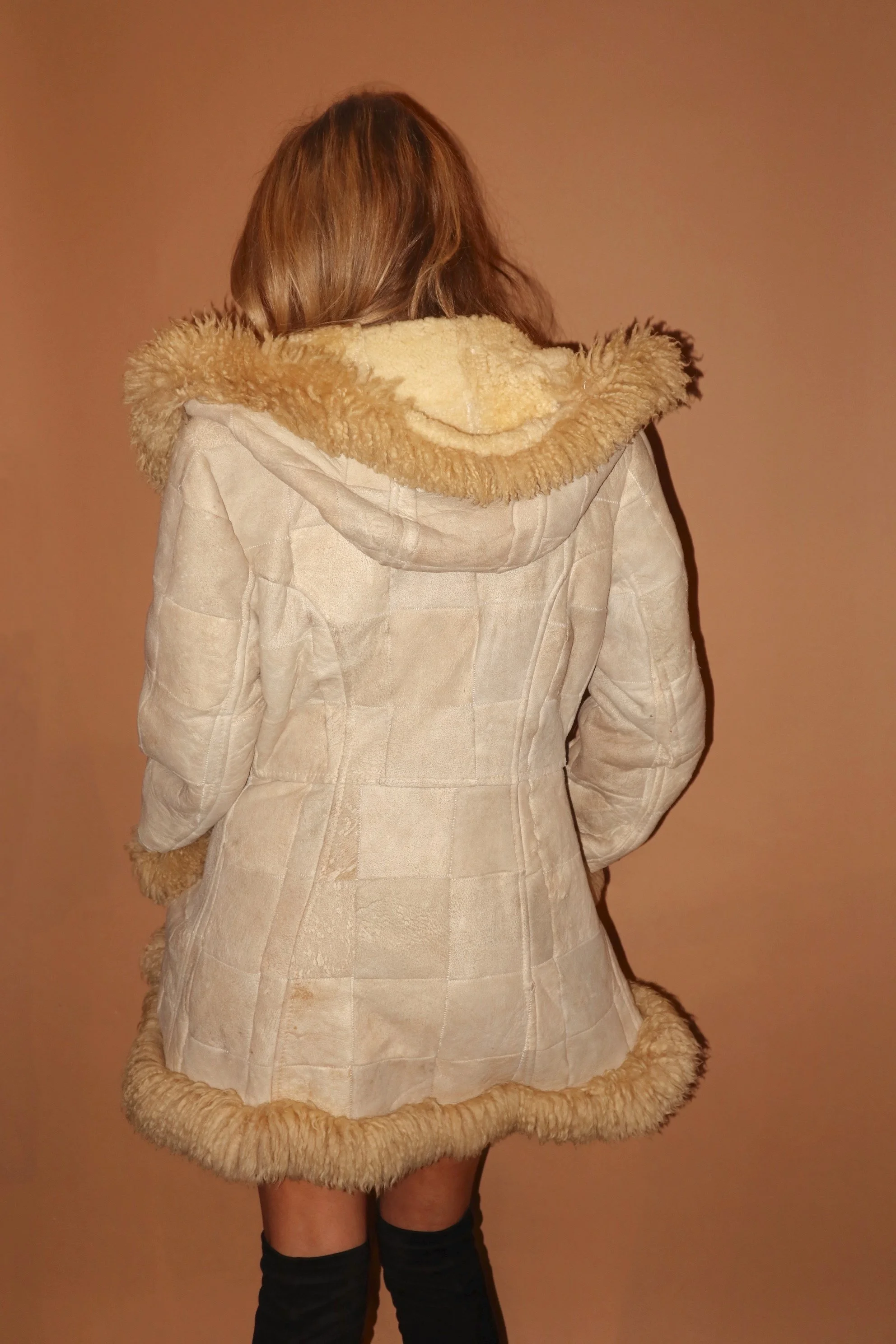 CREAM HOODED PATCHWORK SHEARLING SHEEPSKIN COAT - MEDIUM.JPG
