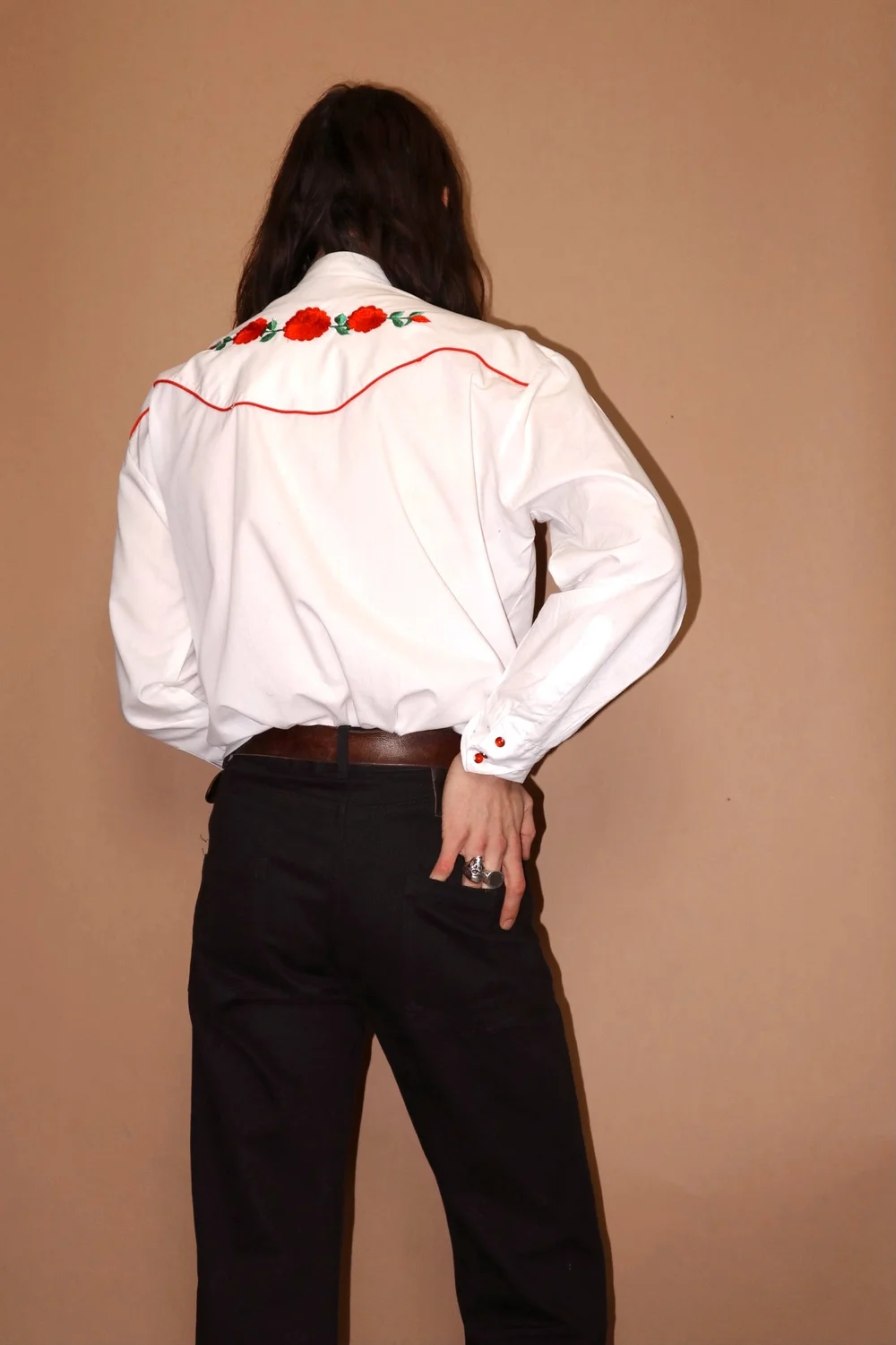 VINTAGE 80s RODEO ROSE EMBROIDERED WESTERN COUNTRY WHITE SHIRT