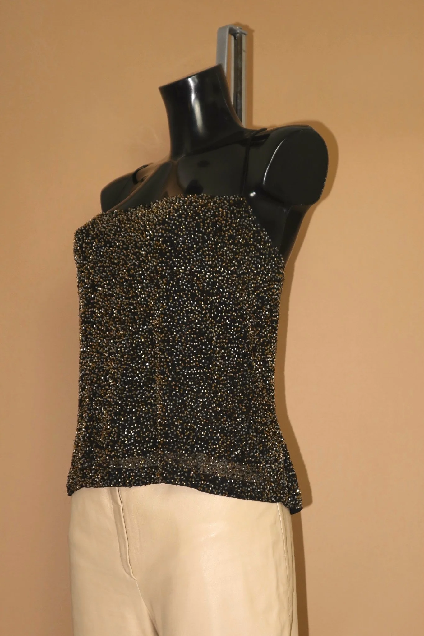 VINTAGE Y2K JAEGER BLACK GOLD BEADED STRAPPY CAMI VEST TOP - 3.JPG