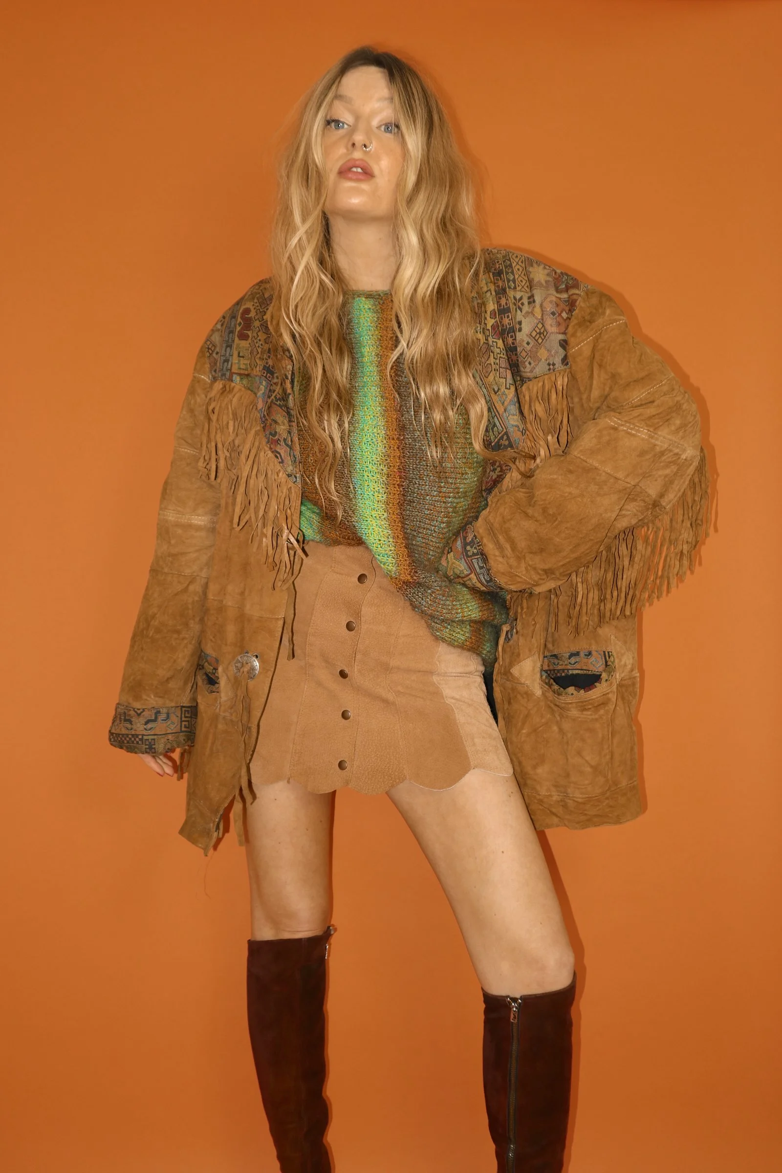 VINTAGE 80s TAN TASSEL FRINGED TAPESTRY MEXICAN STYLE JACKET FESTIVAL WESTERN - 2XL.3.JPG