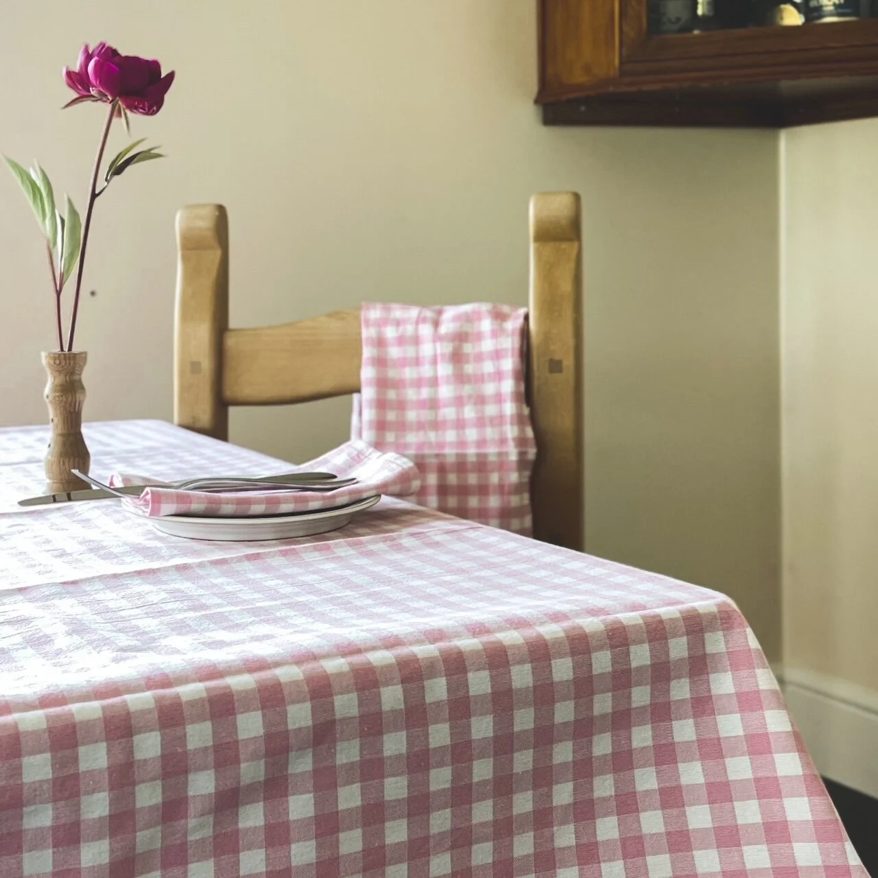 Scottish Linen Table Cloth Icy Blue Contemporary Stripe Made in the