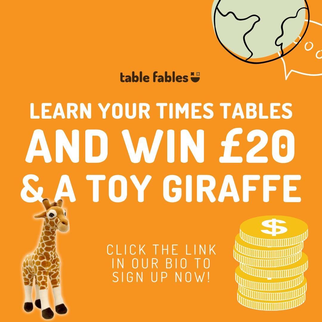 NEW COMPETITION! Join now to avoid disappointment. ⁠
⁠
Once your child memorises their multiplication tables by watch cartoons on our website they WIN &pound;20 and a toy giraffe 🦒 🤩. ⁠
⁠
The competition is designed so you don&rsquo;t have to badge