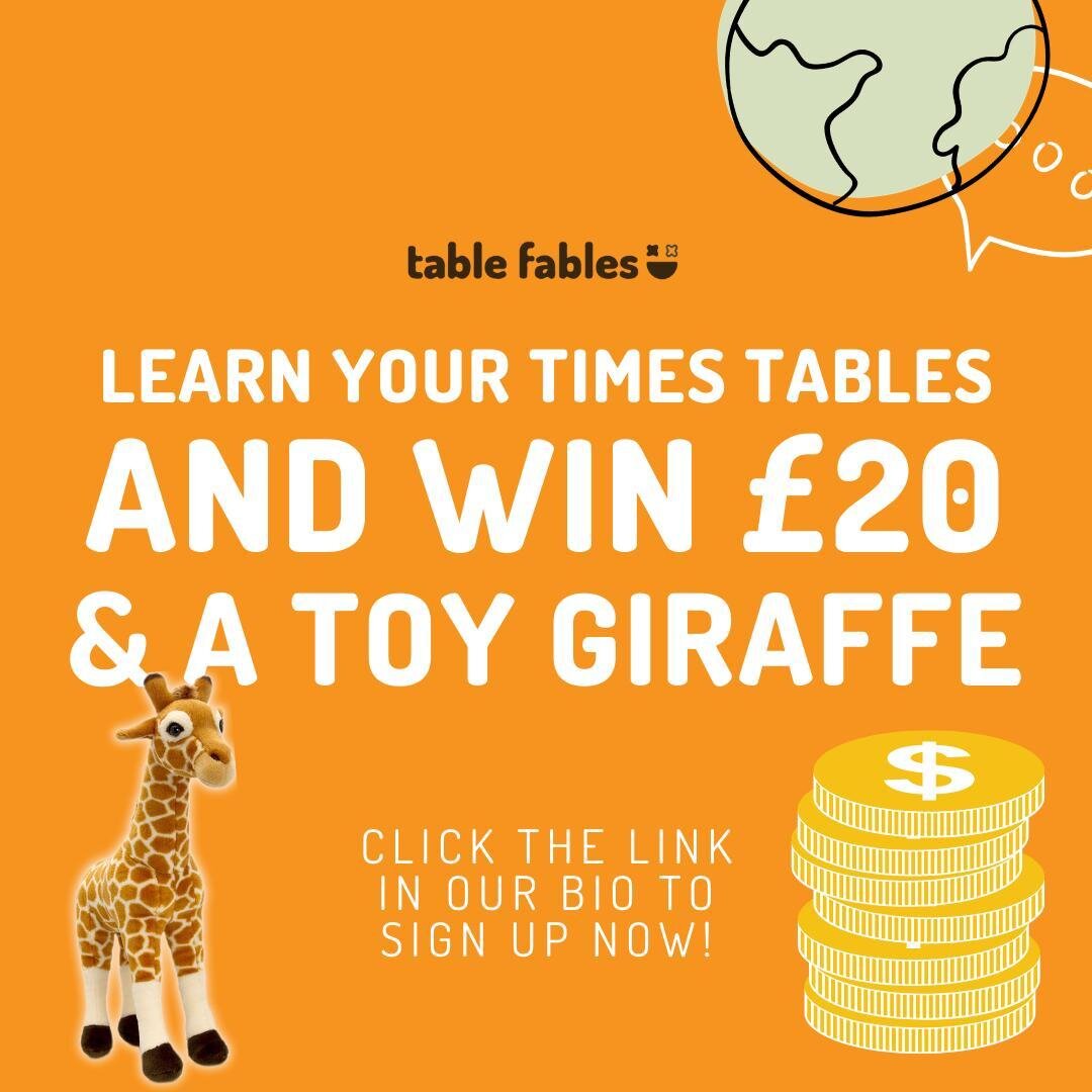 NEW COMPETITION! Join now to avoid disappointment. ⁠
⁠
Once your child memorises their multiplication tables by watch cartoons on our website they WIN &pound;20 and a toy giraffe 🦒 🤩. ⁠
⁠
The competition is designed so you don&rsquo;t have to badge