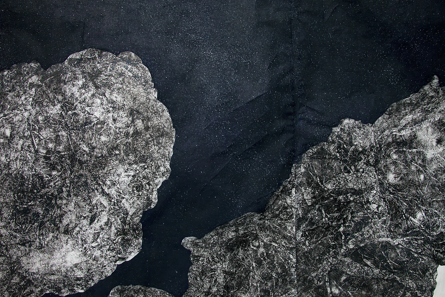 Swan Stone , detail. Mono-print, Pastels and charcoal on mulberry paper. 105" x 120". 2018