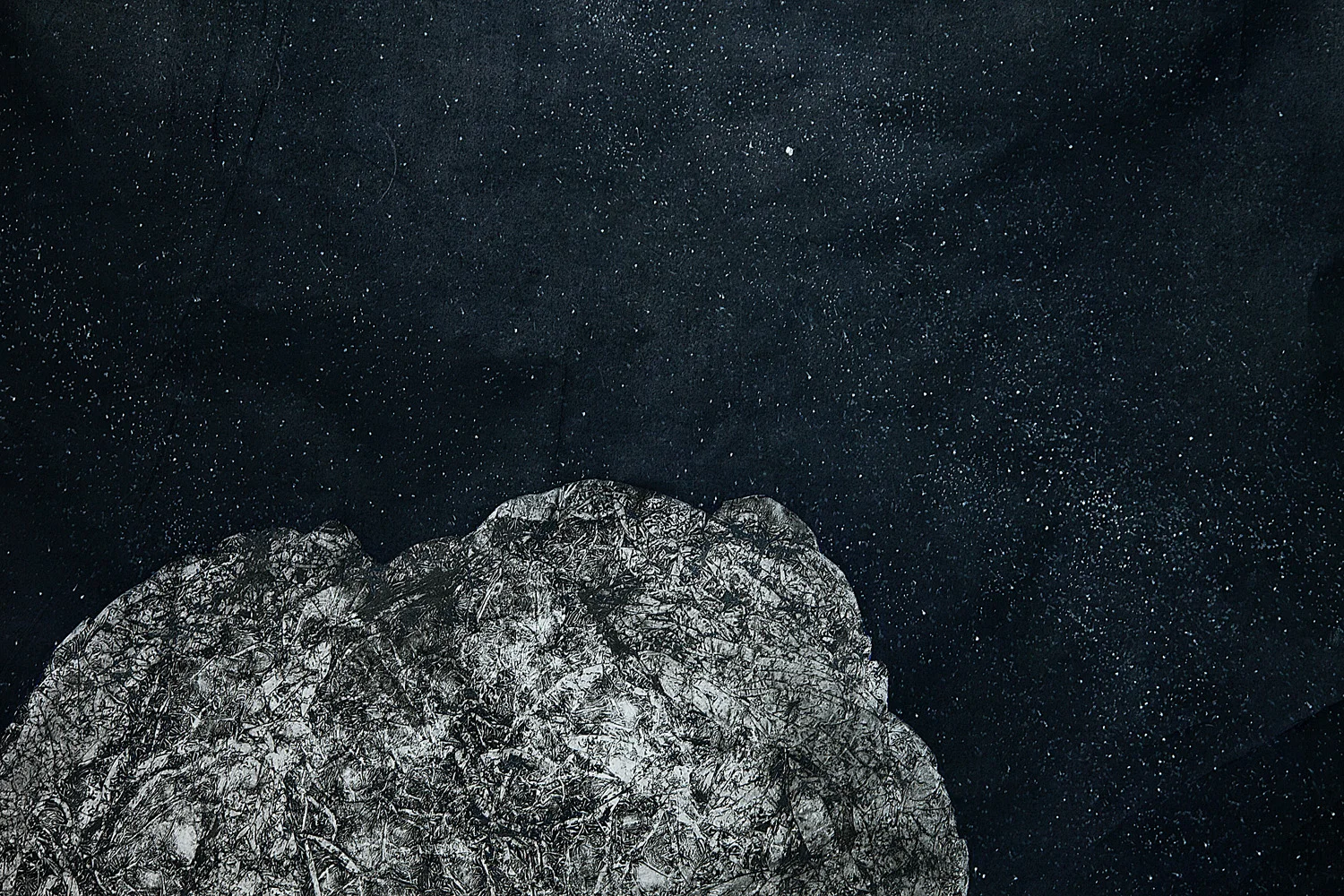Swan Stone , detail. Mono-print, Pastels and charcoal on mulberry paper. 105" x 120". 2018