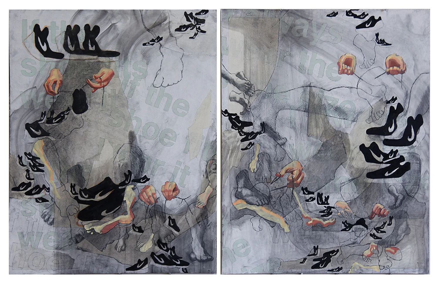 02. Final Project diptych, by Carley G. Oil paint on canvas. 2018. 36”x 48” each Painting Marathon, RISD