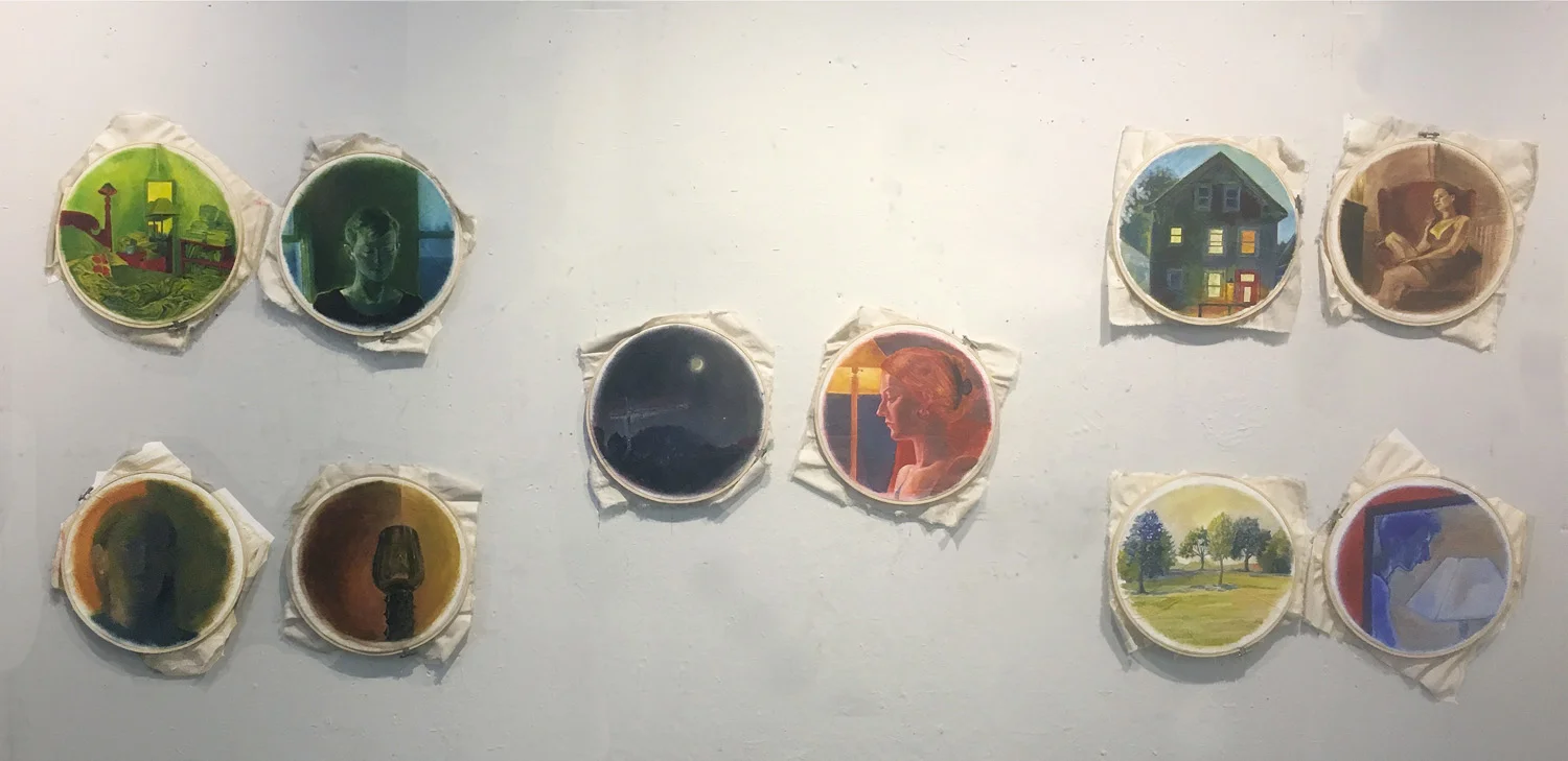 15. Final Project by Arden. Oil paint on canvas stretched over embroidery hoops. 2018. 12” x12” each Fundamentals of Oil Painting, RISD