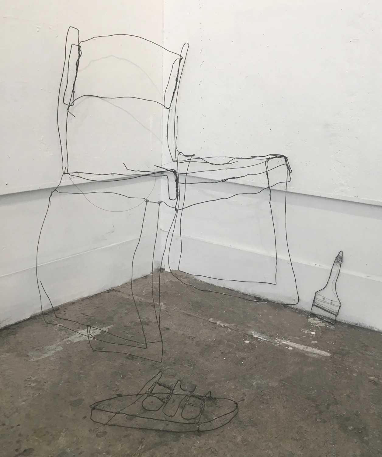 07. Contour Line Wire Sculpture, by Sruthie. 2018. life-size objects Drawing Fundamentals for Sculpture Majors, RISD. Make contour line drawings of 3 objects, then make 3 wire sculptures from the drawings. Make a final drawing of the sculptures.