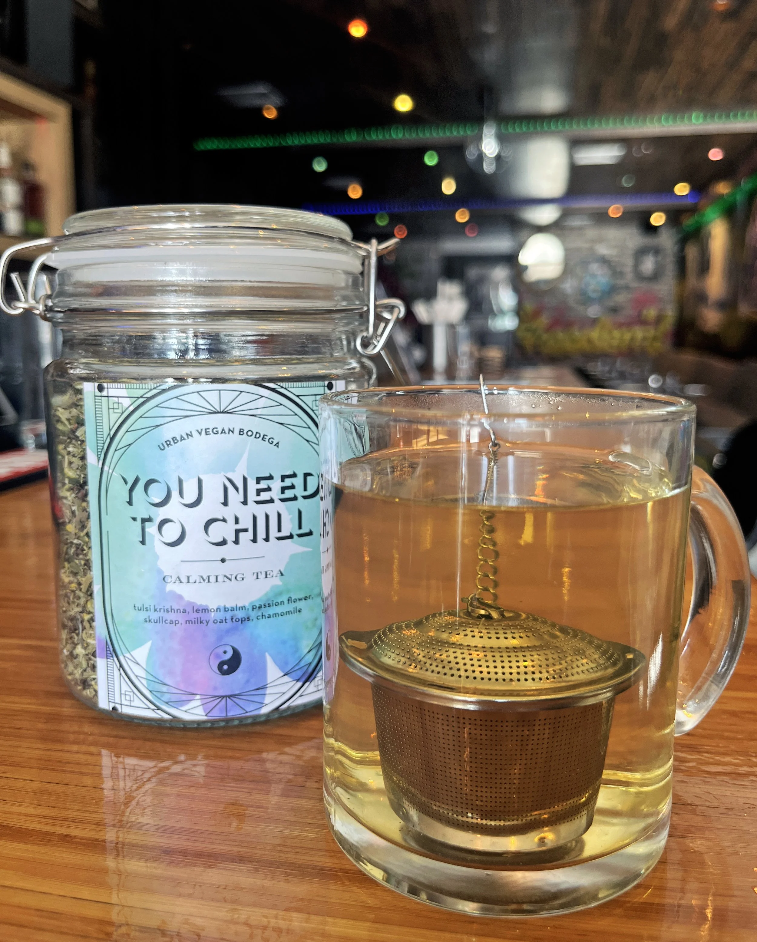 You Need to Chill herbal tea blend and brewed tea at Urban Vegan Kitchen in Chelsea, NYC