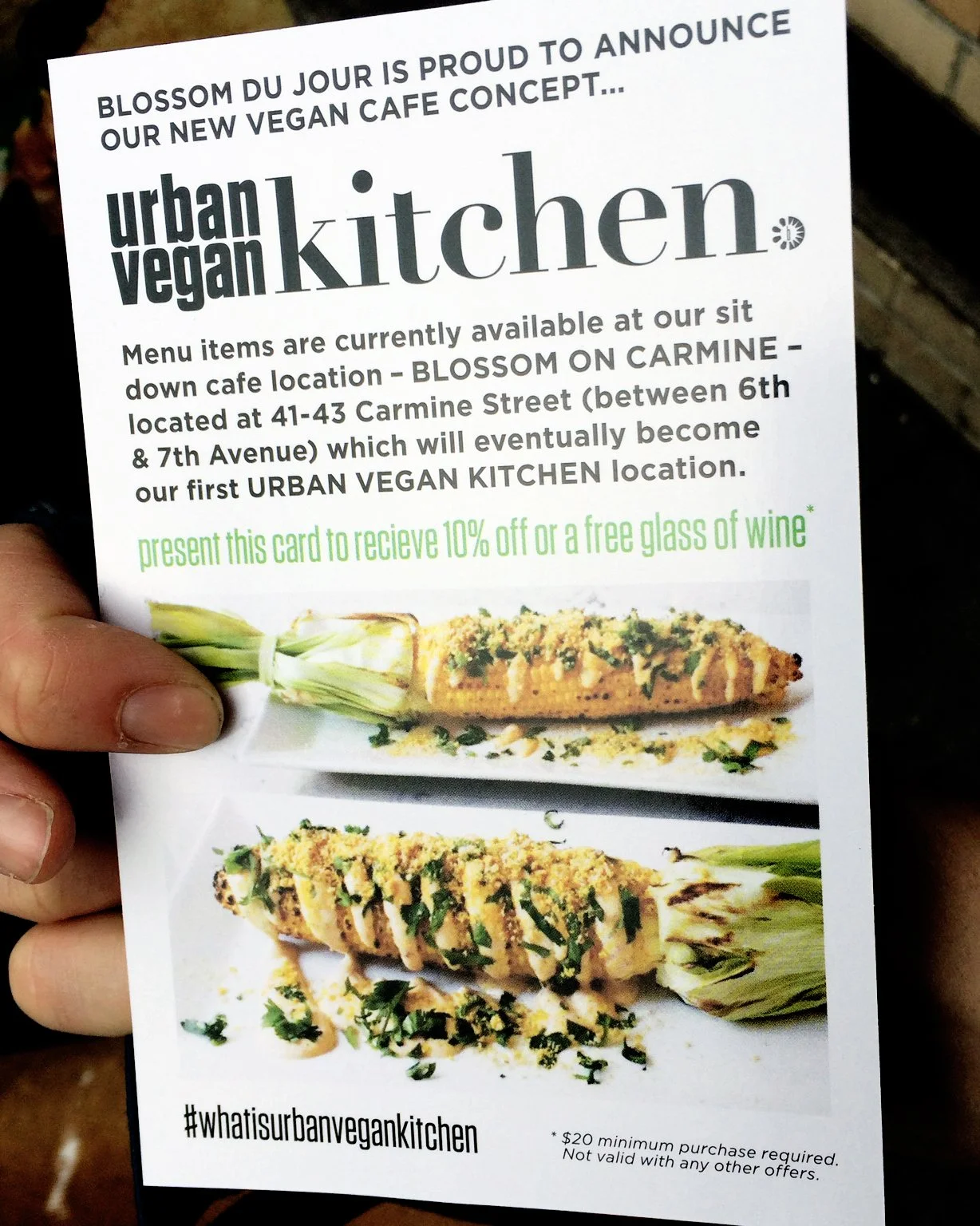 Early Urban Vegan Kitchen announcement introducing the first UVK location on Carmine Street in New York City.